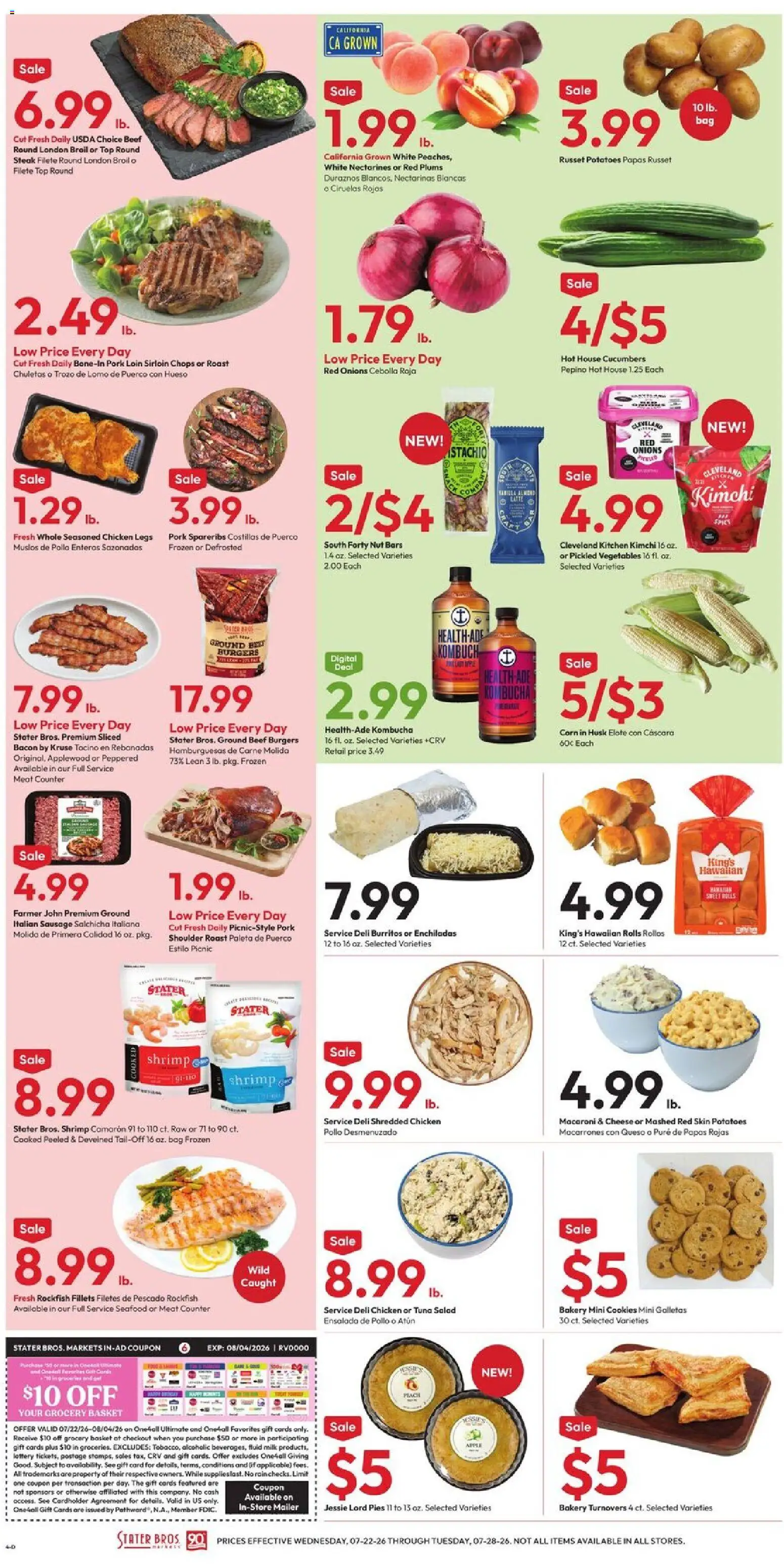 Stater Bros Weekly Ad - valid from 07/22/2026 | Page: 4 | Products: Bakery, Vegetables, Sausage, Bag