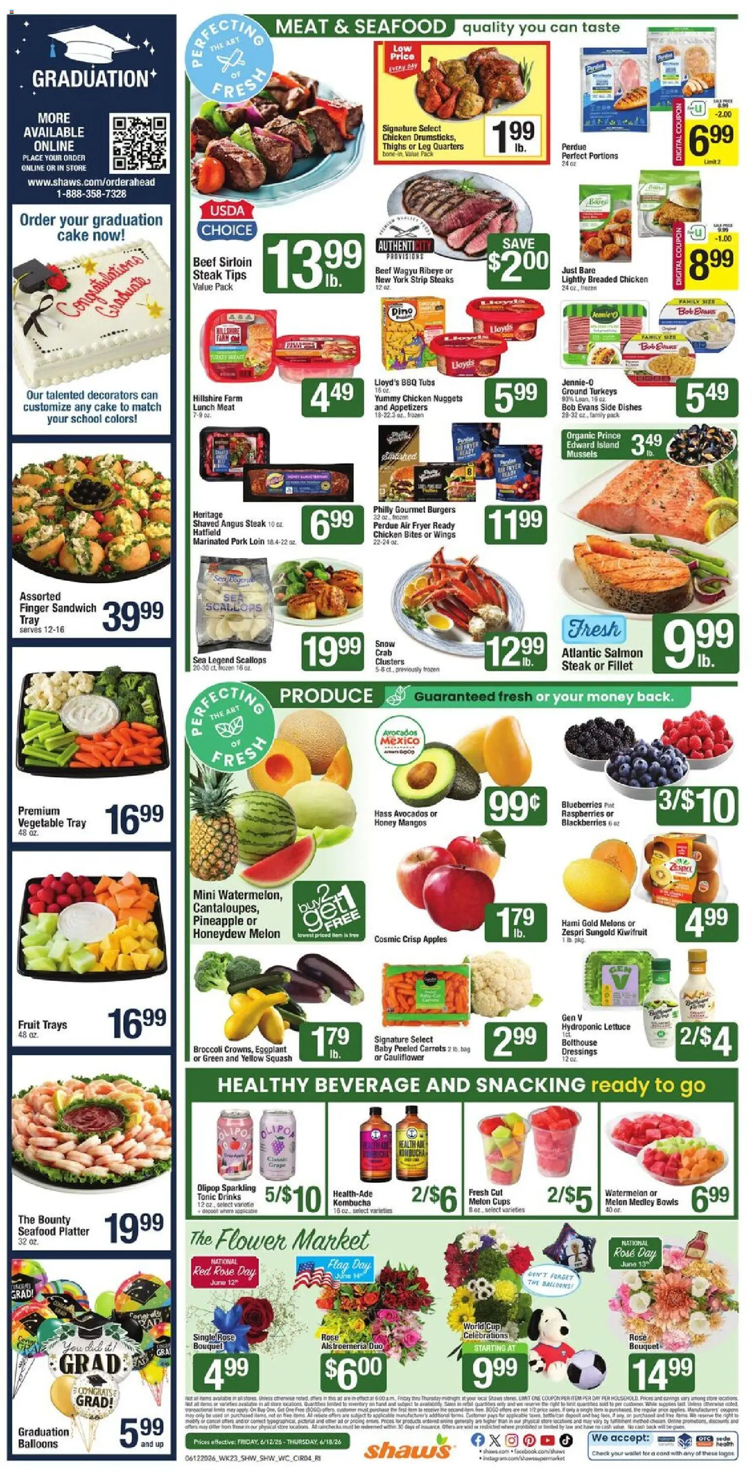 Shaw's Weekly Ad - RI - valid from 12.06.2026 | Page: 4 | Products: Beef, Seafood, Watermelon, Bag