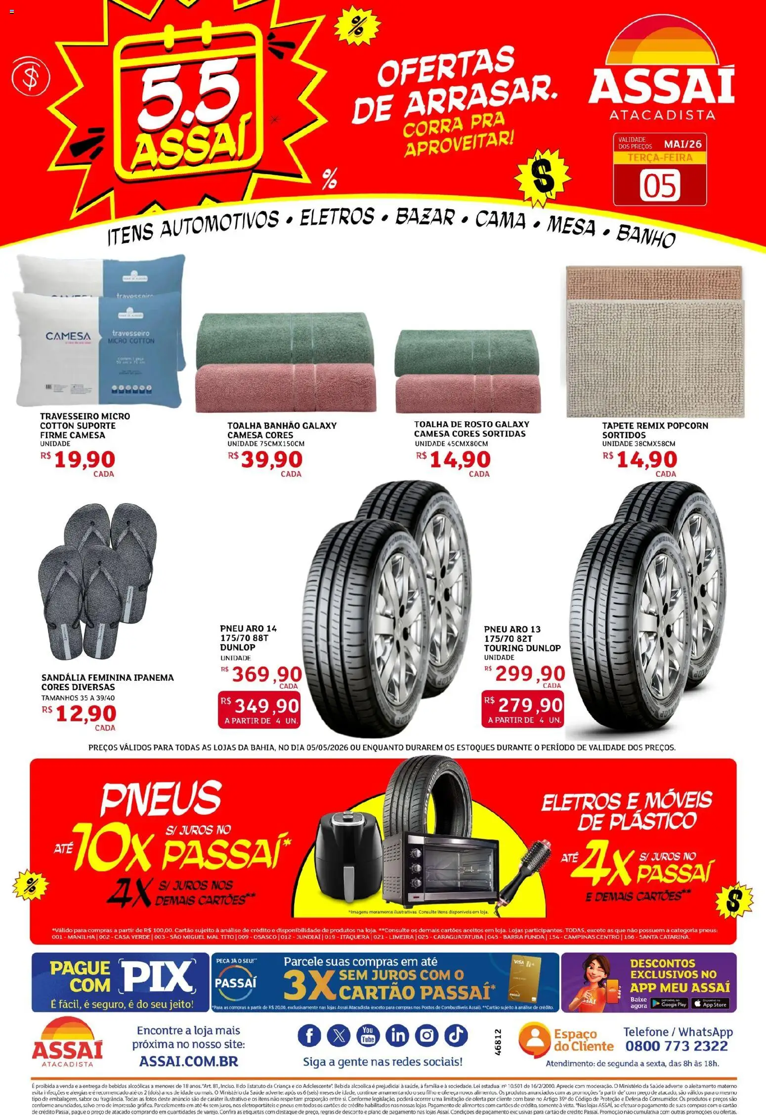 Assaí Atacadista Folheto - válido de 05.05.2026 | Página: 1 | Produtos: Pneu, Tapete, Pneus, Base