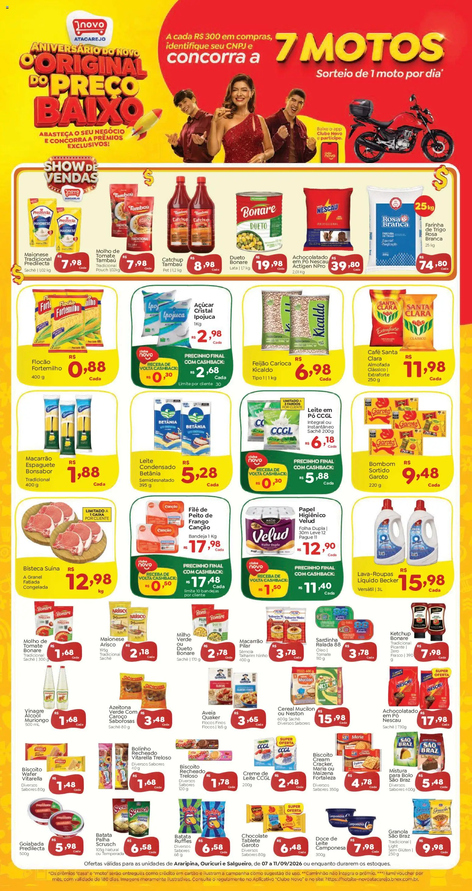 Novo Atacarejo Folheto - válido de 07/09/2026 | Página: 1 | Produtos: Feijão, Álcool, Vinagre, Óleo