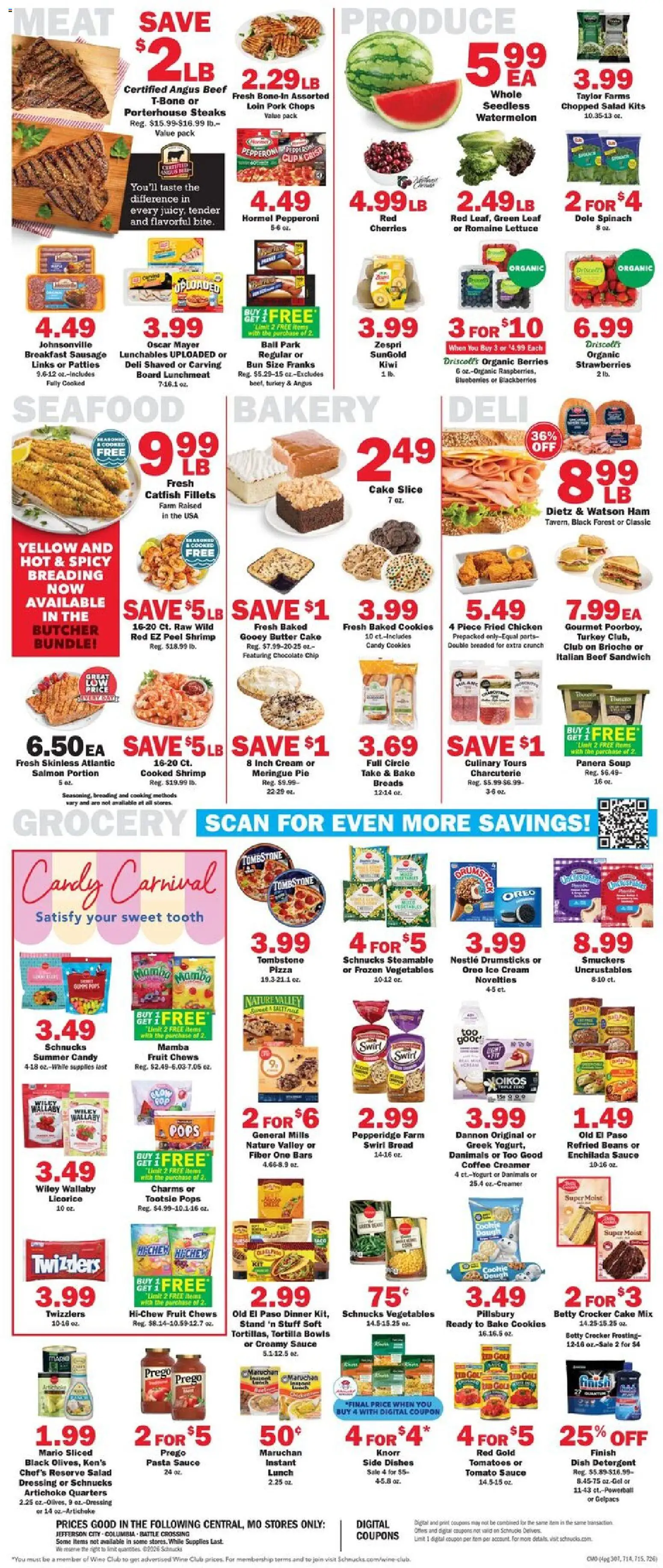 Schnucks Weekly Print Ad - MO - valid from 10.06.2026 | Page: 4 | Products: Romaine, Strawberries, Watermelon, Chocolate Chip