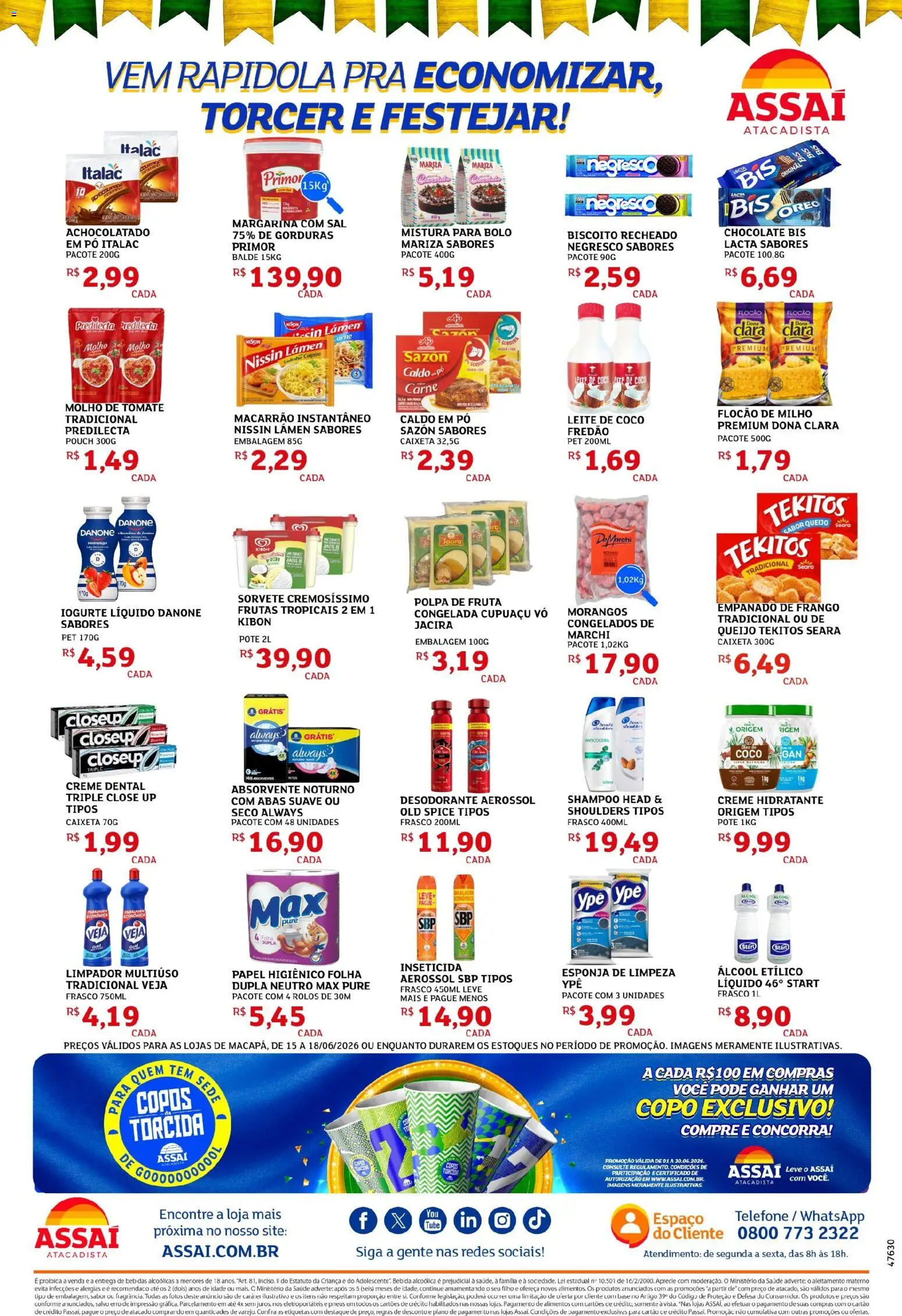 Assaí Atacadista Folheto - válido de 15.06.2026 | Página: 2 | Produtos: Molho de tomate, Bolo, Bebida, Papel higiênico