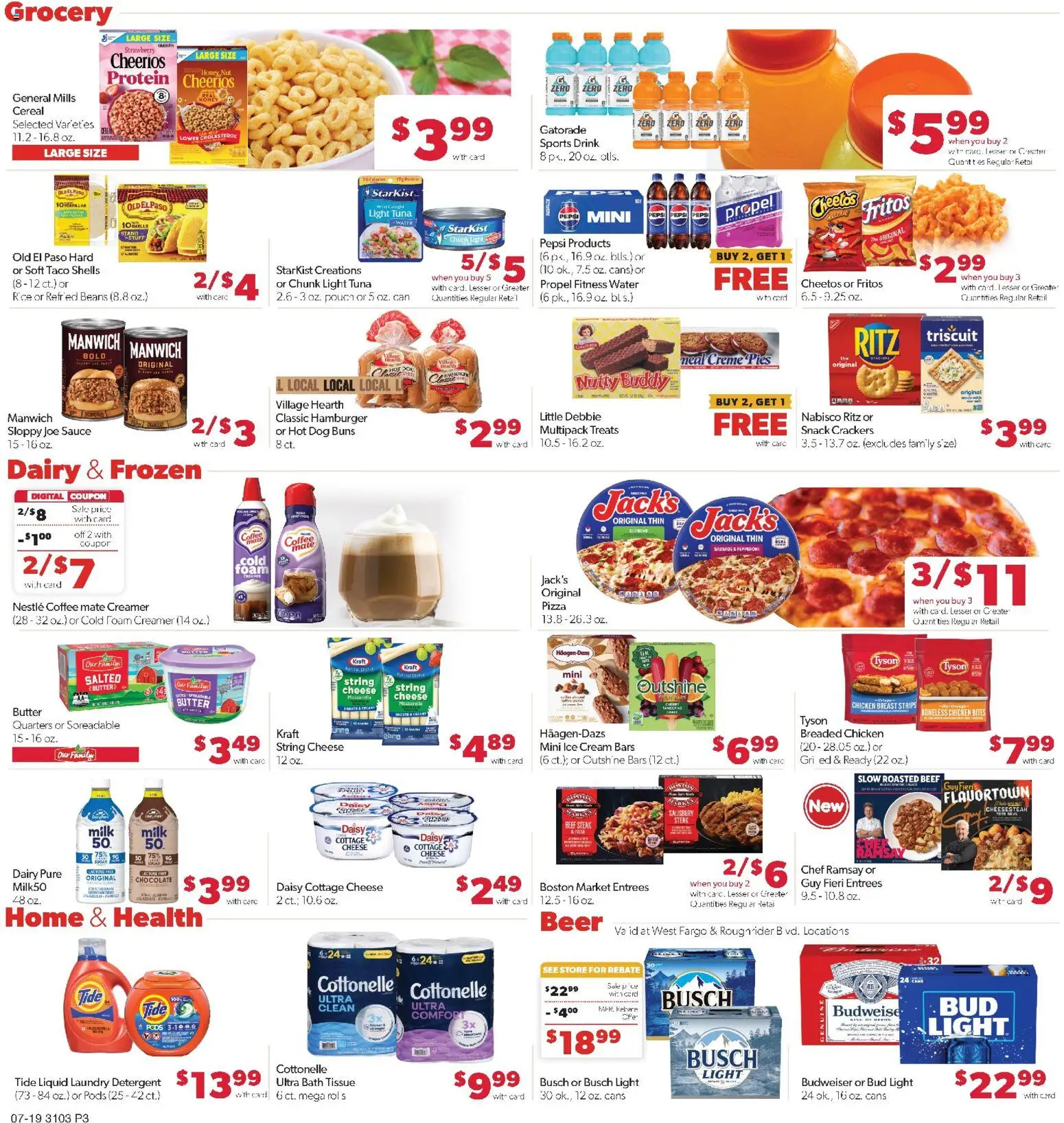 Family Fare Weekly Ad - ND - valid from 07/19/2026 | Page: 3 | Products: Beer, Rice, Cottage cheese, Sugar