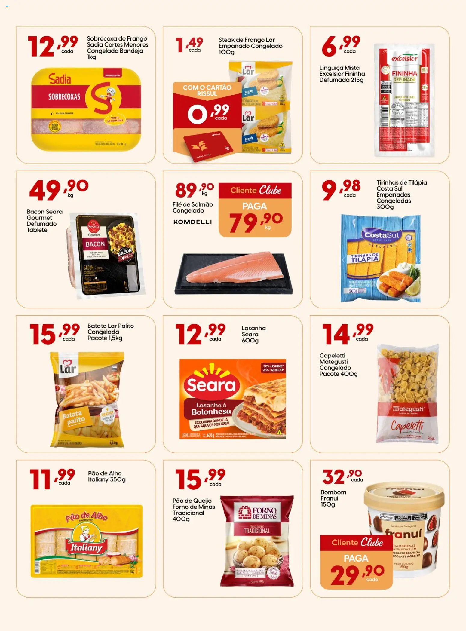 Rissul Folheto - válido de 13/08/2026 | Página: 10 | Produtos: Sobrecoxa de frango, Queijo, Lasanha, Pão de queijo