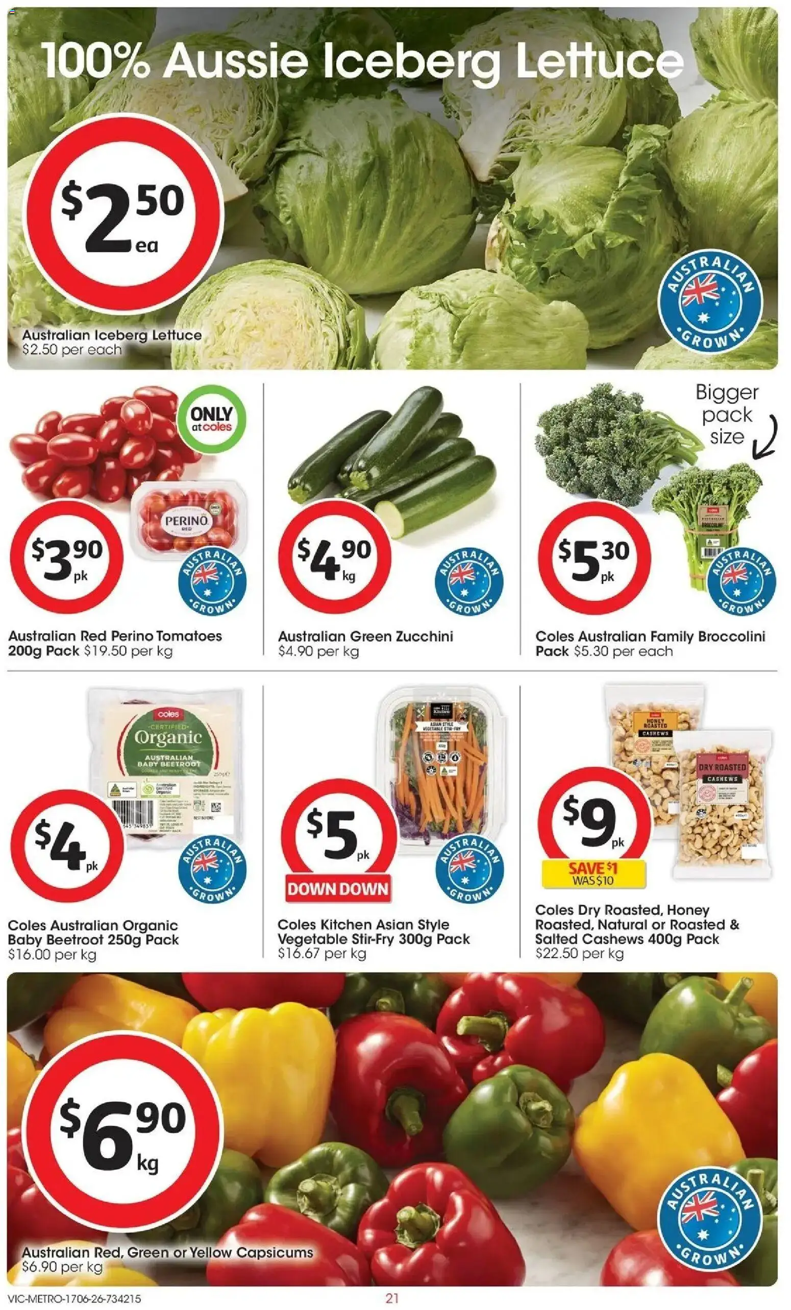 Coles catalogue - valid from 16.06.2026 | Page: 21 | Products: Honey, Lettuce, Tomatoes, Zucchini