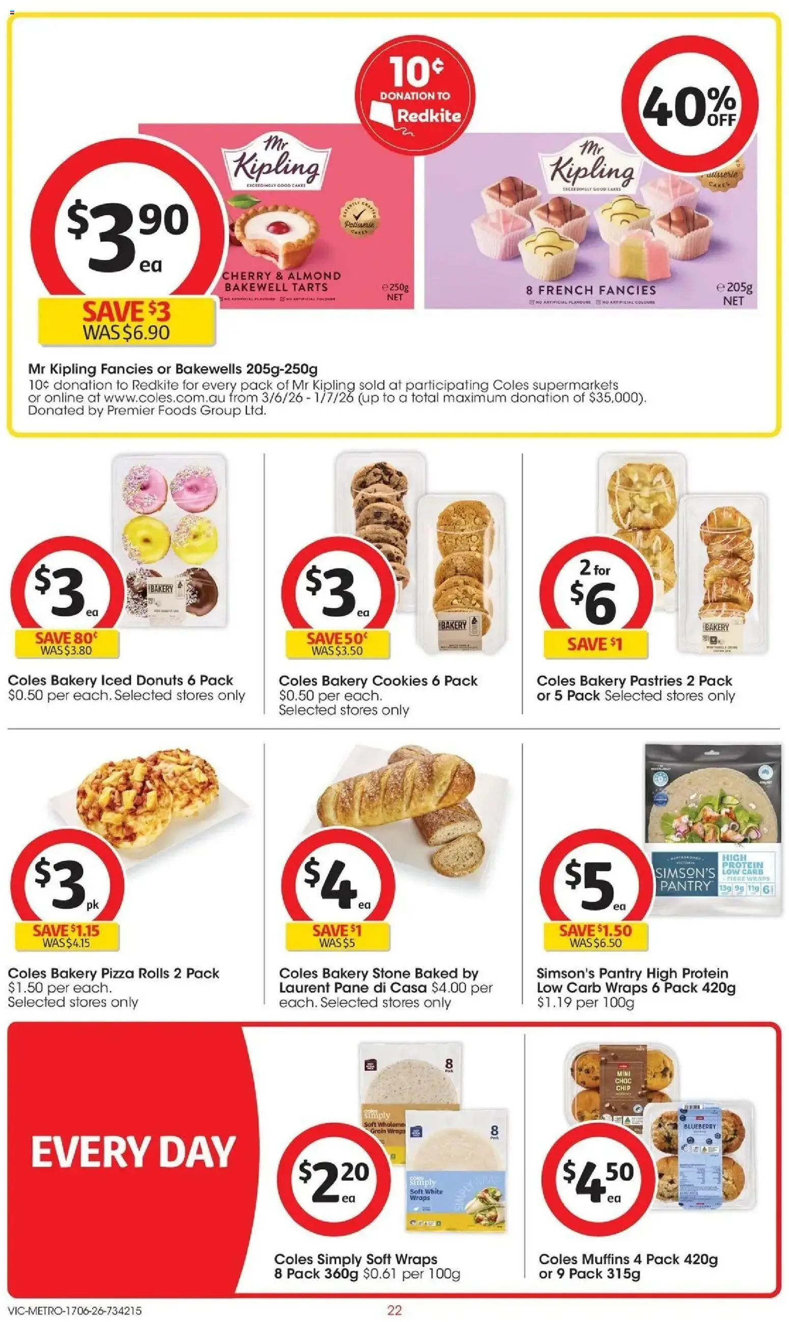Coles catalogue - valid from 16.06.2026 | Page: 22 | Products: Donuts, Pizza, Muffins, Bakery
