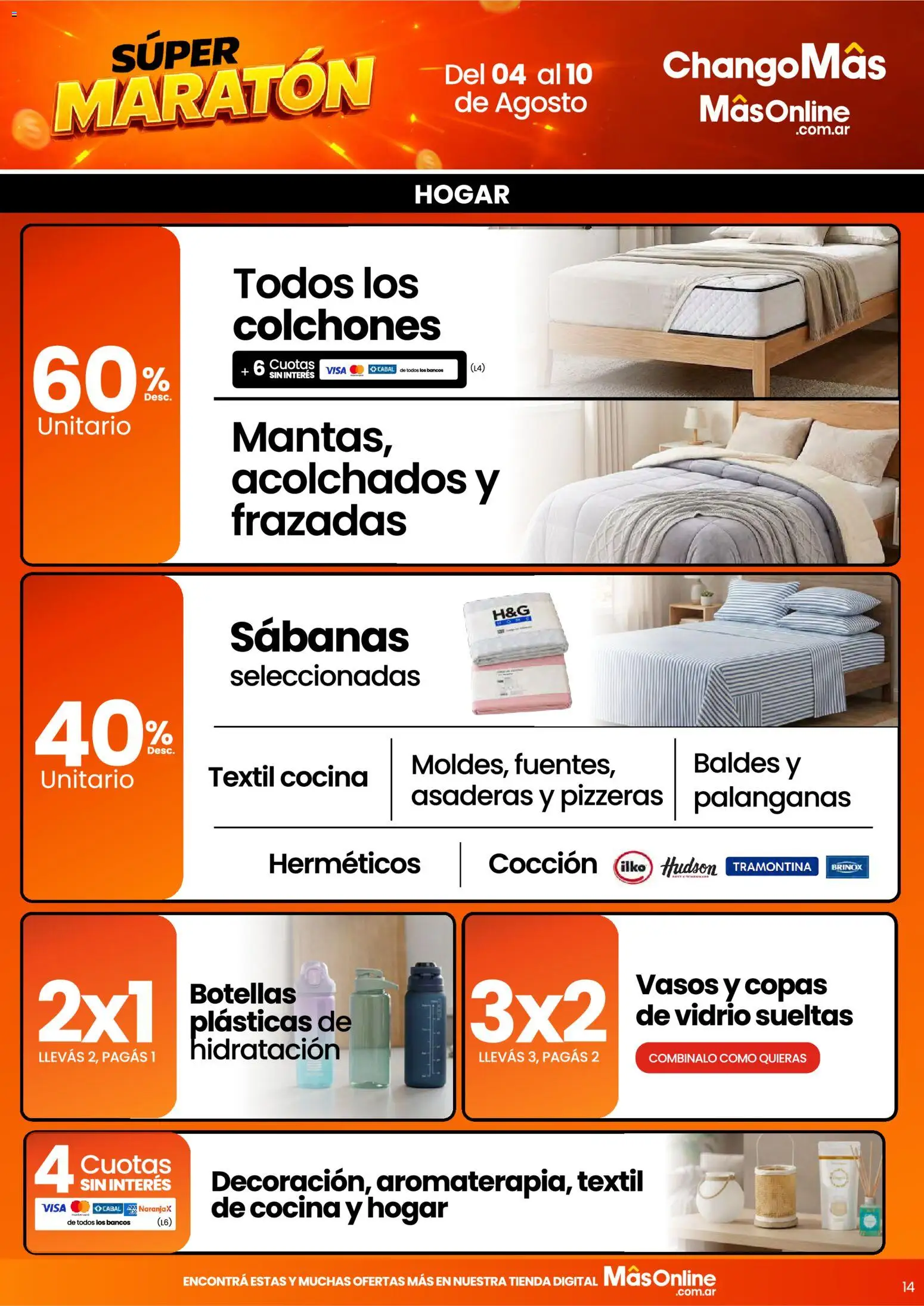 Changomas ofertas │ válido desde el 04/08/2026 | Página: 14 | Productos: Cocina, Sabanas, Vasos