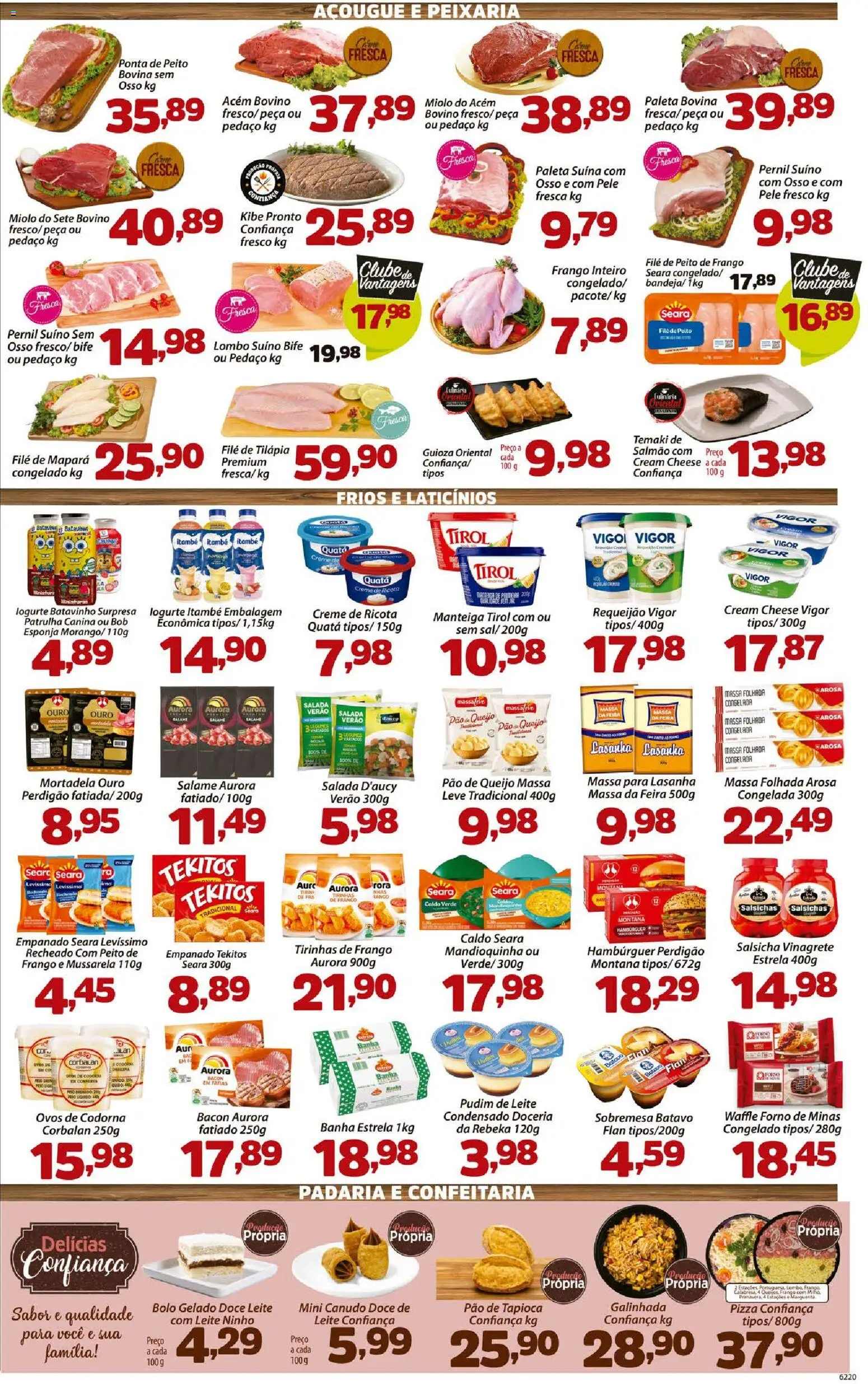 Confiança Folheto - válido de 04/08/2026 | Página: 3 | Produtos: Salsicha, Pão, Frango, Mussarela