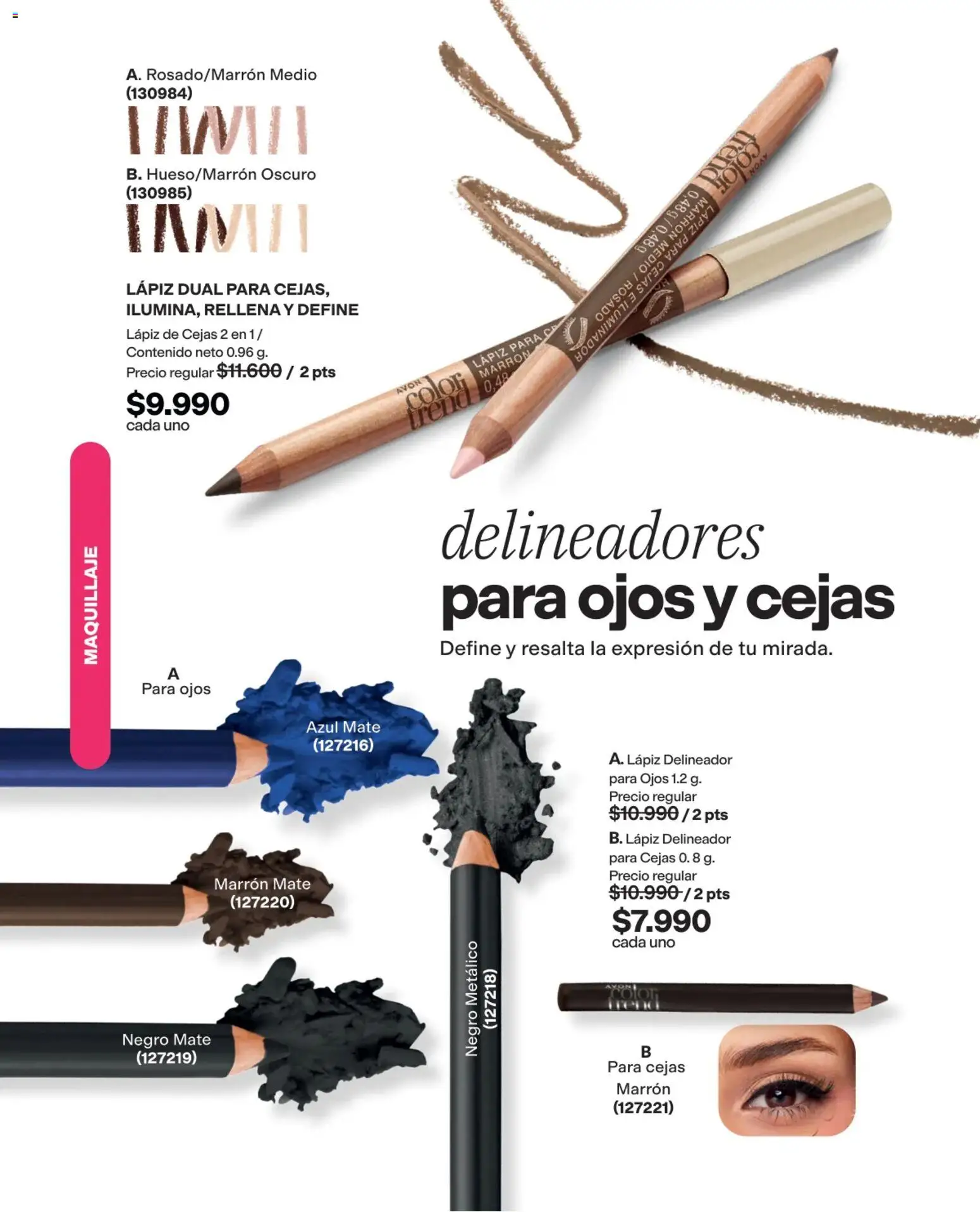 Avon revista - valida desde el 03/08/2026 | Página: 46 | Productos: Iluminador, Lápiz de cejas, Maquillaje, Delineador