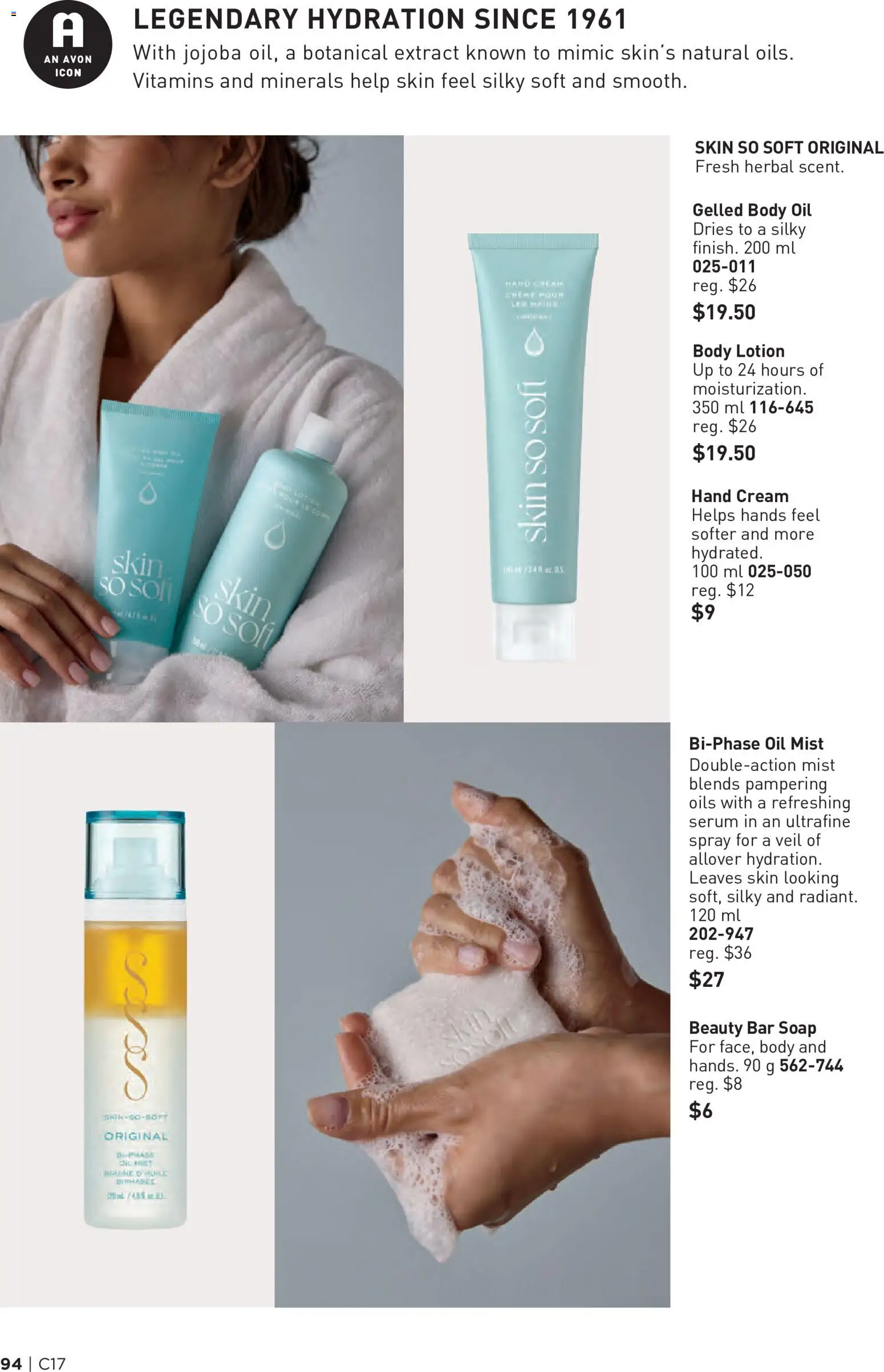Avon flyer valid from Aug 13, 2026 | Page: 94 | Products: Body lotion, Hand cream, Body oil, Oil