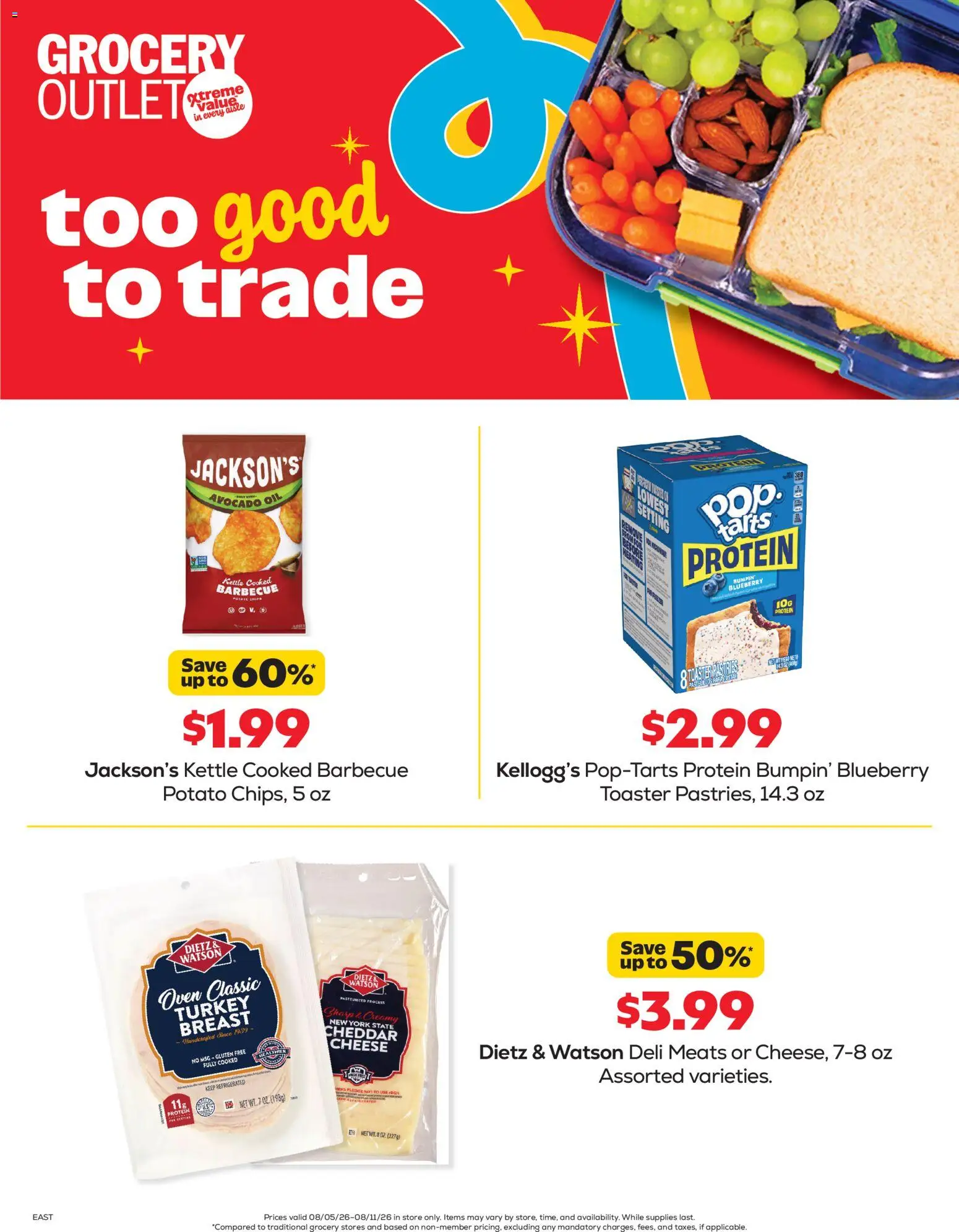 Grocery Outlet Weekly Ad - valid from 08/05/2026 | Page: 1 | Products: Turkey, Oil, Avocado, Cheddar cheese