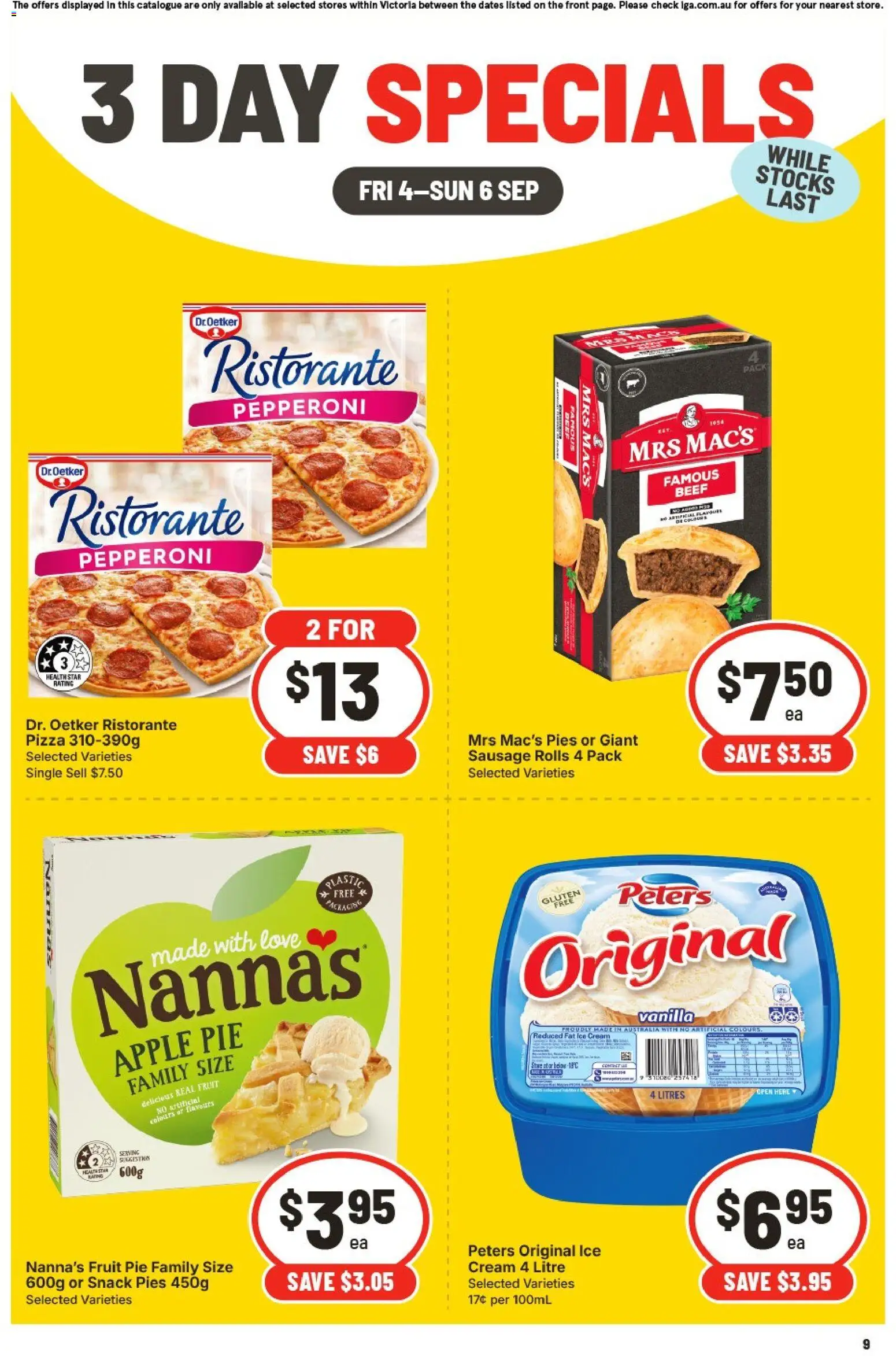IGA catalogue - valid from 04/09/2026 | Page: 2 | Products: Pizza, Ice cream, Sausage, Pies