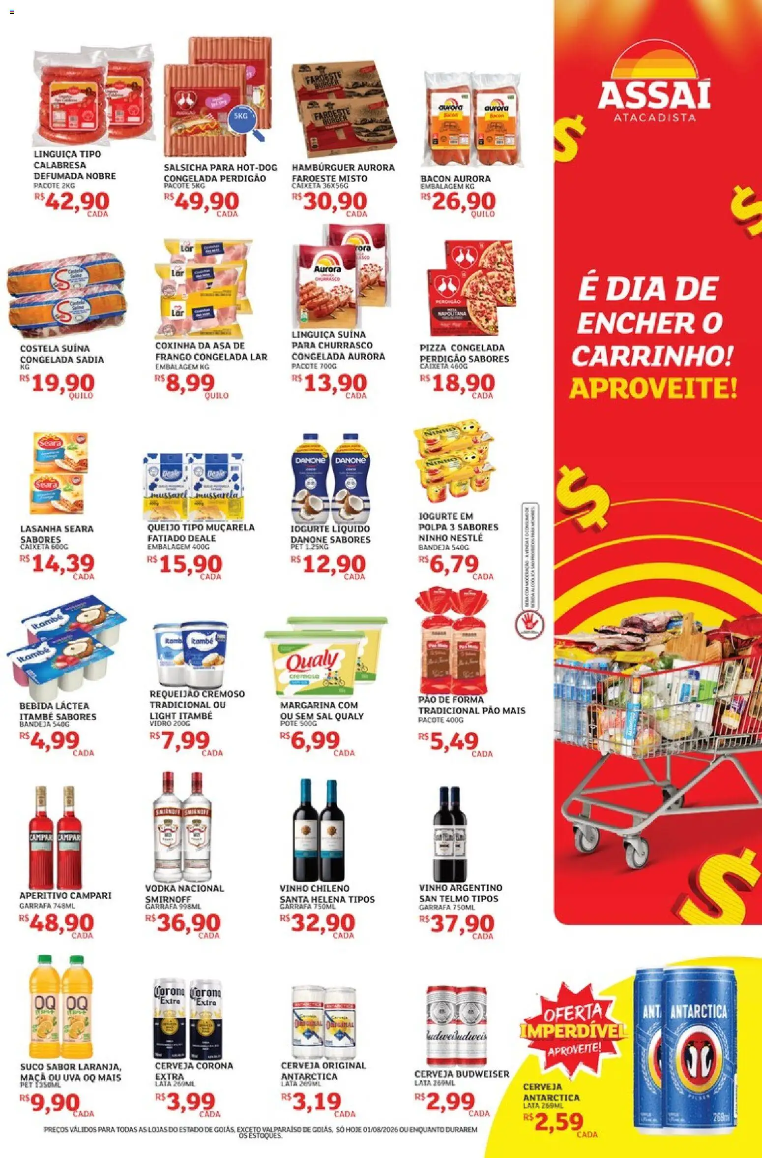 Assaí Atacadista Folheto - válido de 01/08/2026 | Página: 3 | Produtos: Queijo, Cerveja, Hambúrguer, Campari