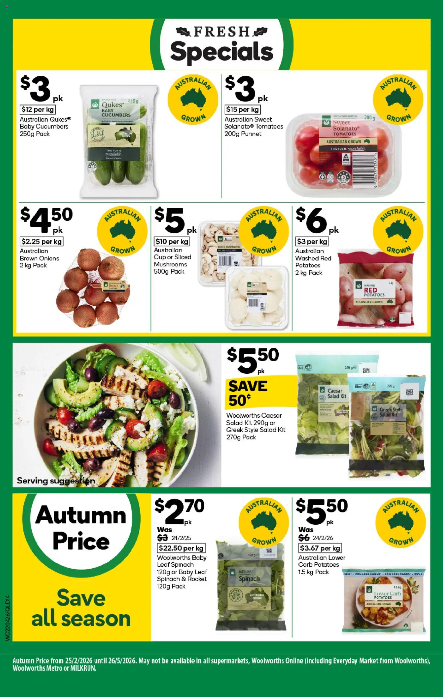 Woolworths catalogue - valid from 22.04.2026 | Page: 14 | Products: Salad, Rocket, Onions, Spinach