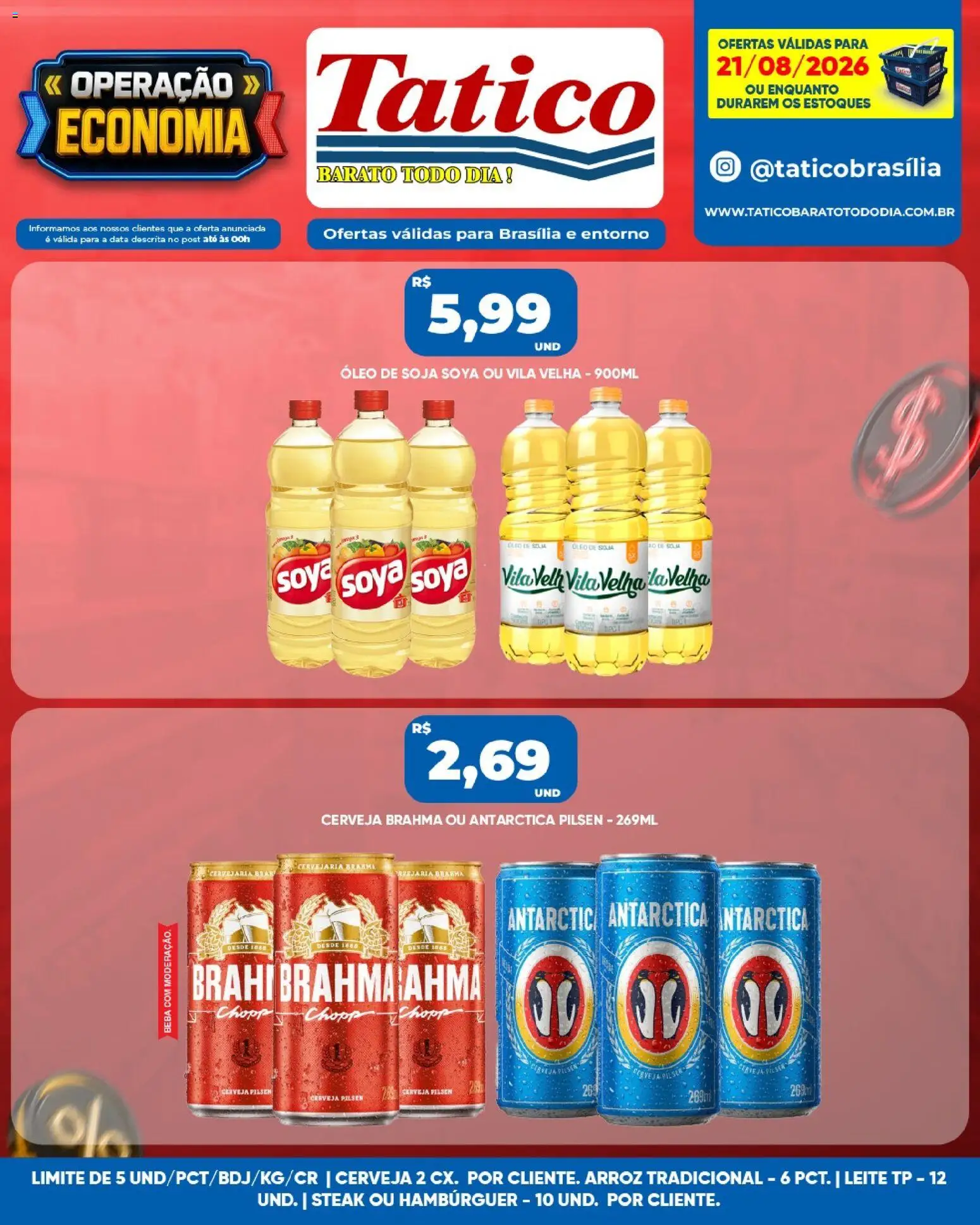 Tatico Folheto - válido de 21/08/2026 | Página: 5 | Produtos: Óleo, Arroz, Hambúrguer, Soja