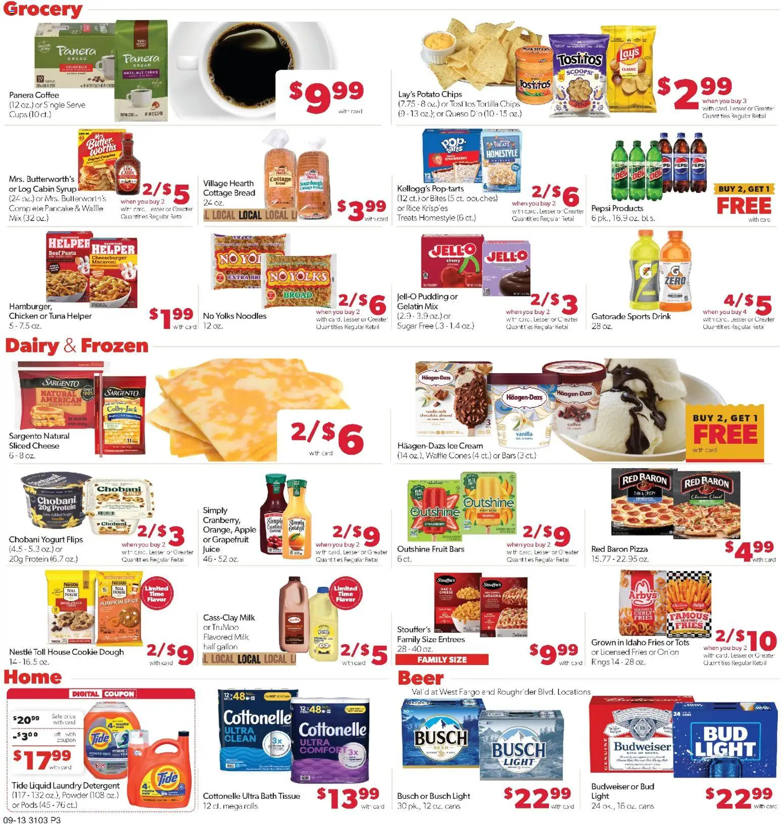Family Fare Weekly Ad - ND - valid from 09/13/2026 | Page: 3 | Products: Laundry detergent, Milk, Beef, Ice cream