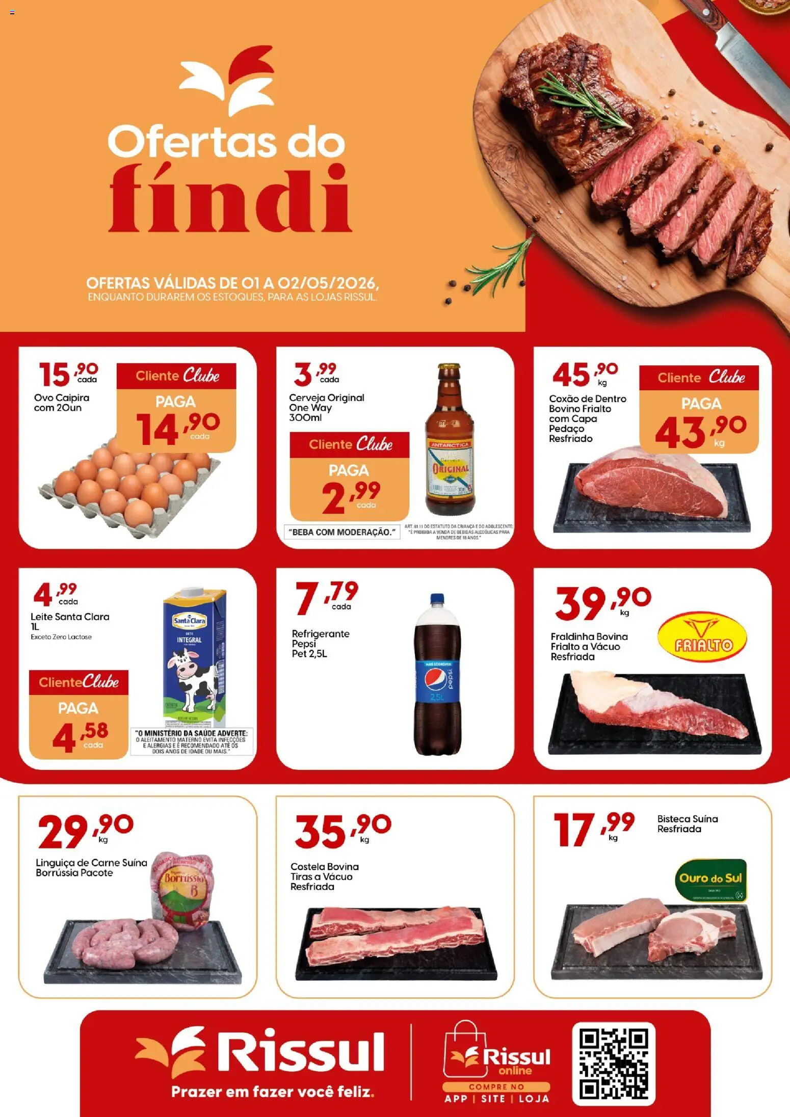 Rissul Folheto - válido de 01.05.2026 | Página: 1 | Produtos: Linguiça, Fraldinha, Carne, Refrigerante