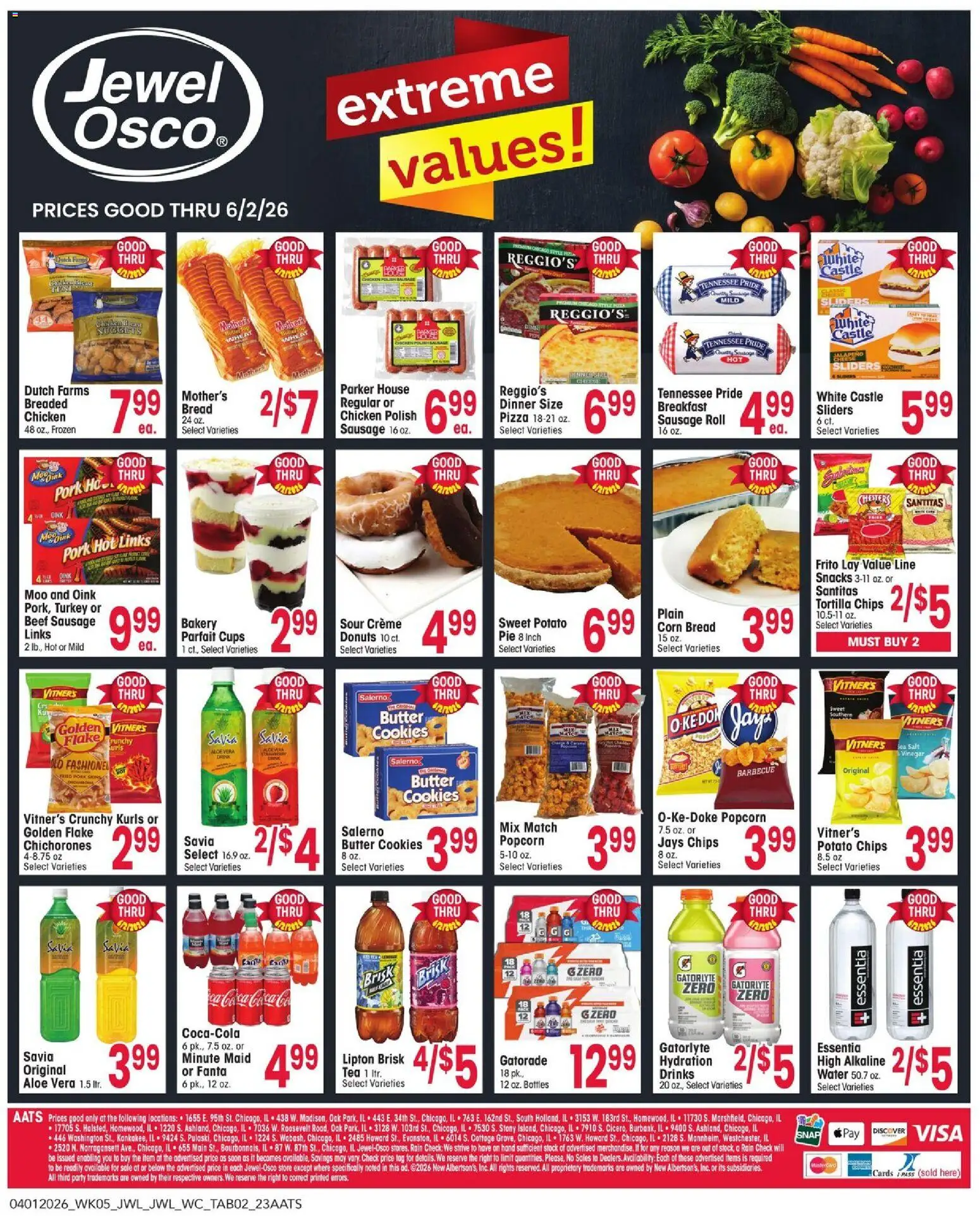 Jewel Osco Ad - valid from 01.04.2026 | Page: 2 | Products: Bakery, Pizza, Chips, Salt
