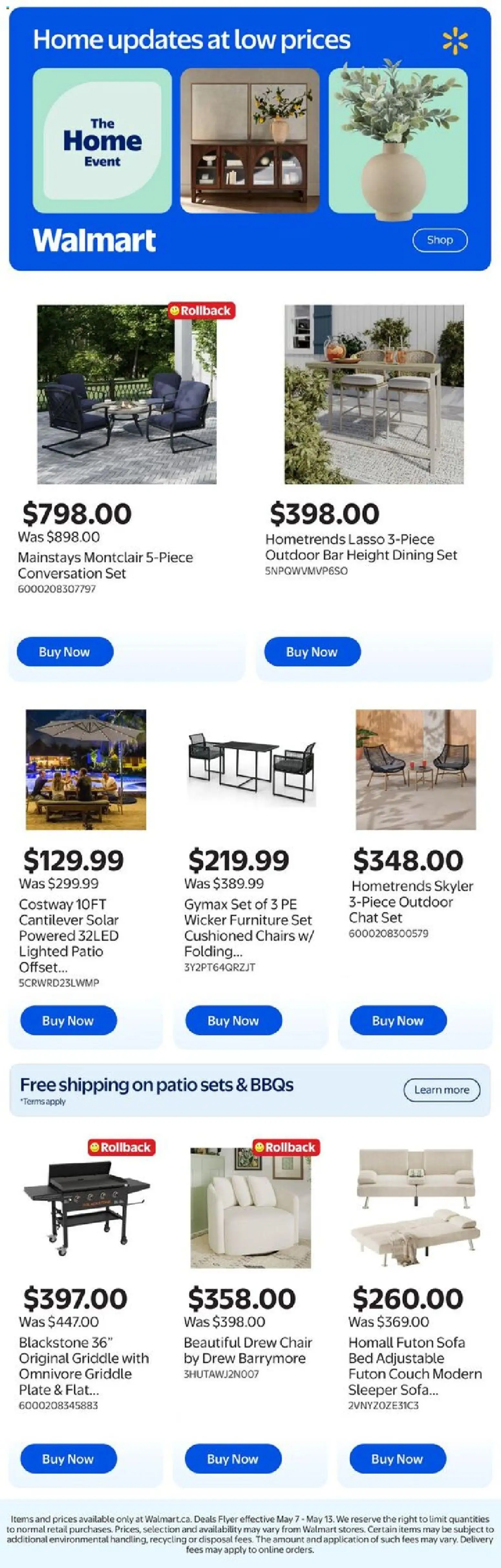 Walmart flyer valid from 07.05.2026 | Page: 1 | Products: Bed, Sofa, Couch, Chair
