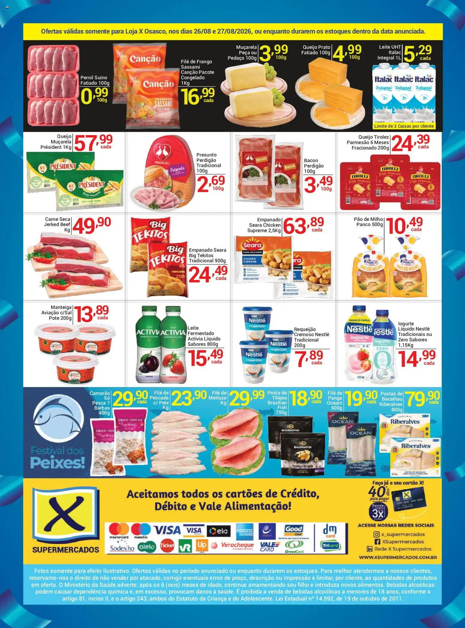 X Supermercados Folheto - válido de 26/08/2026 | Página: 2 | Produtos: Filé de frango, Pão, Frango, Carne seca