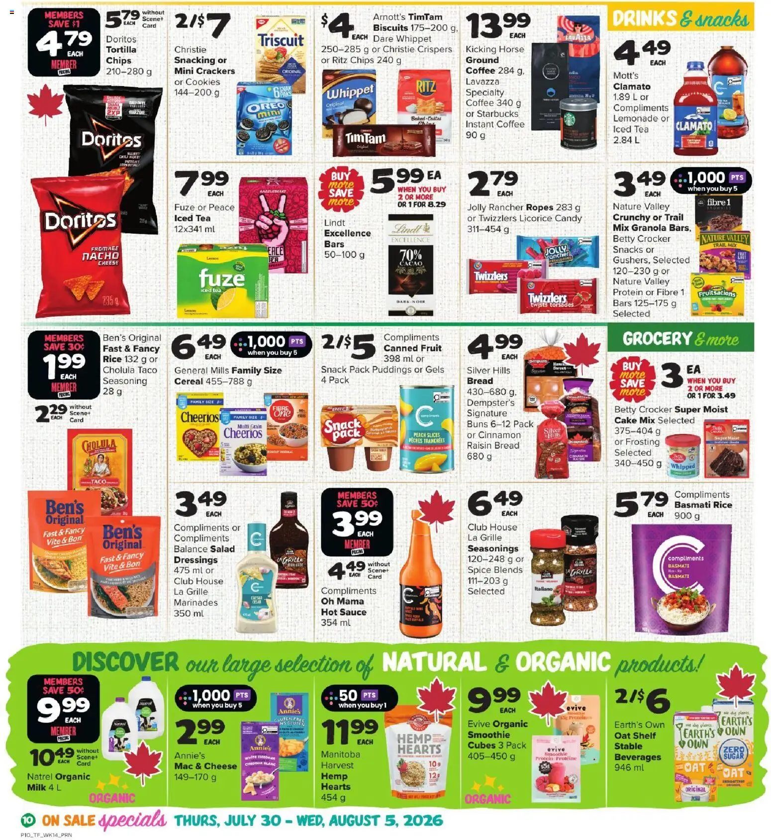Thrifty Foods flyer valid from Jul 30, 2026 | Page: 11 | Products: Chips, Salad, Milk, Cheese
