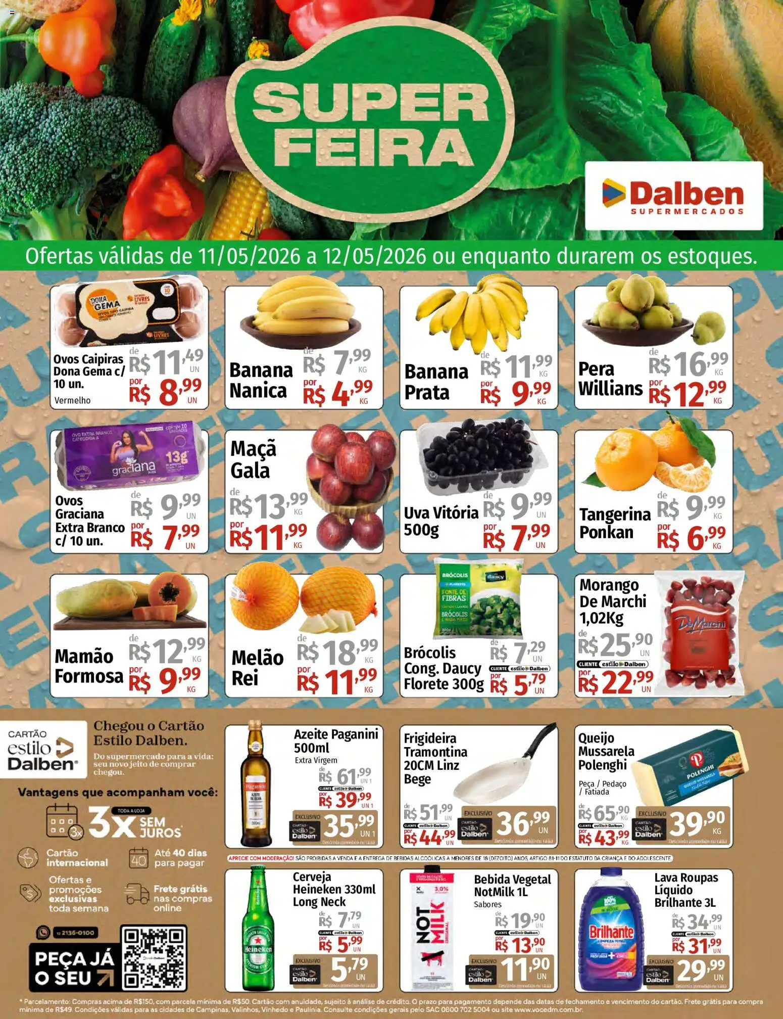 Supermercado Dalben Folheto - válido de 11.05.2026 | Página: 1 | Produtos: Melão, Ovos, Azeite, Mussarela