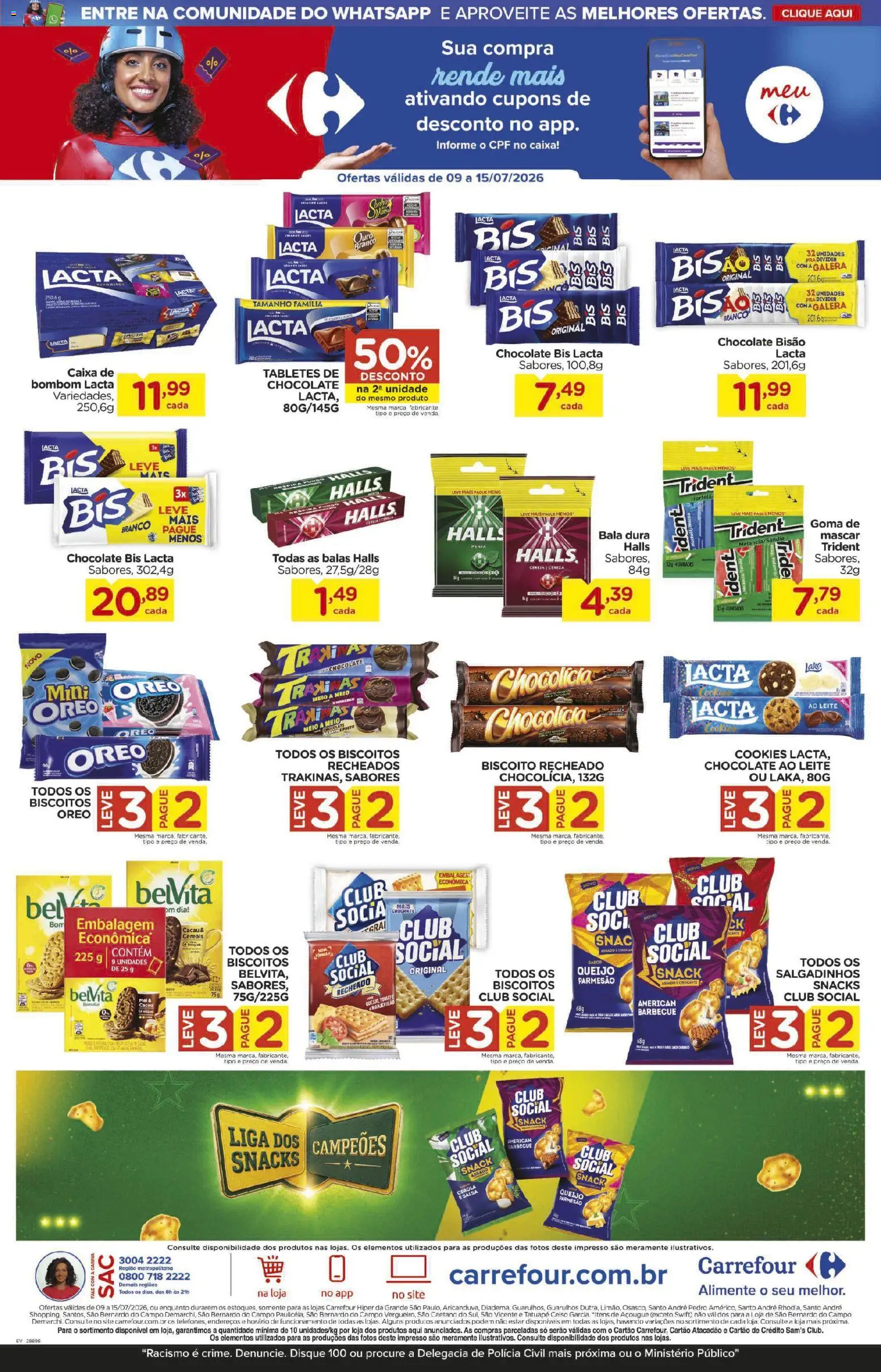 Carrefour Folheto - válido de 09/07/2026 | Página: 4 | Produtos: Biscoito, Leite, Cereais, Bombom