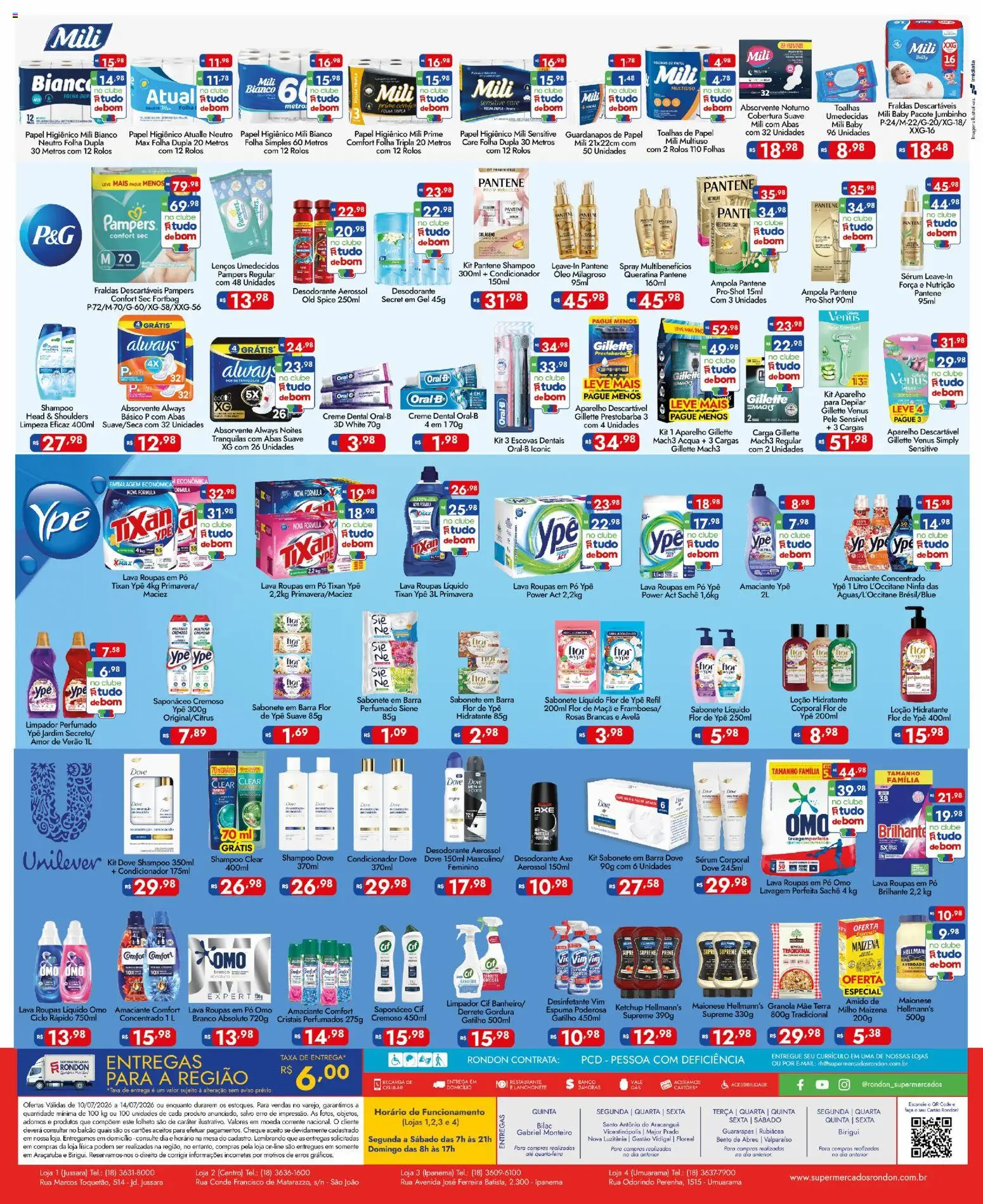 Supermercados Rondon Folheto - válido de 10/07/2026 | Página: 4 | Produtos: Colágeno, Pampers, Sabonete, Desinfetante