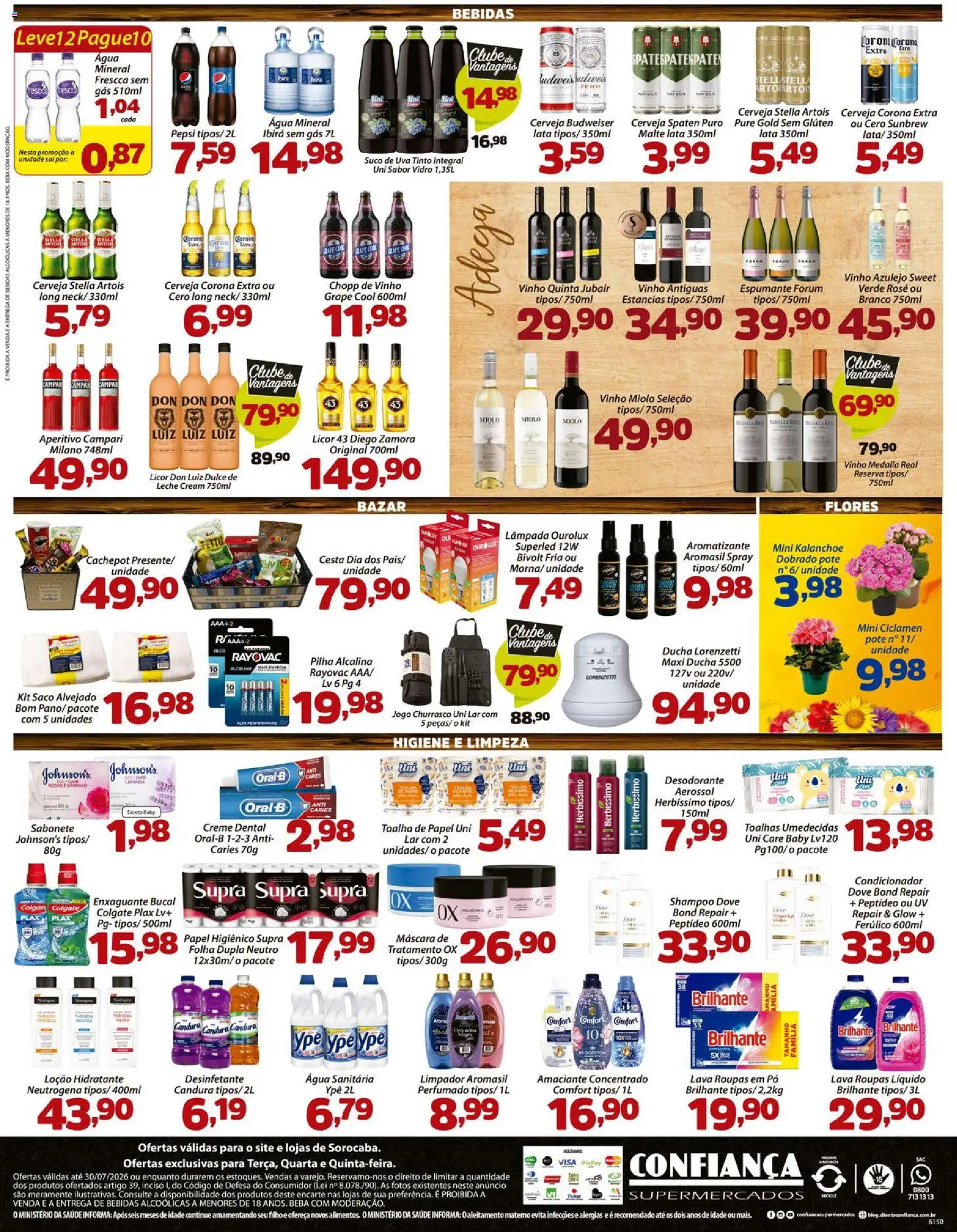 Confiança Folheto - válido de 28/07/2026 | Página: 4 | Produtos: Enxaguante bucal, Roupas, Desinfetante, Água sanitária