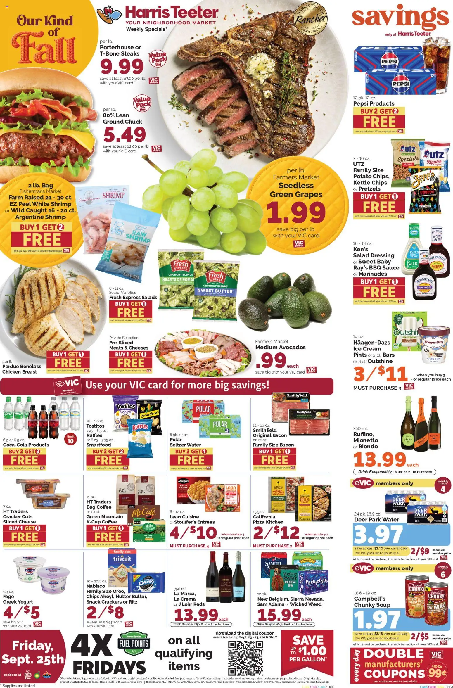 Harris Teeter Weekly Ad - valid from 09/23/2026 | Page: 1 | Products: Shrimp, Cheese, Sauce, Pepsi