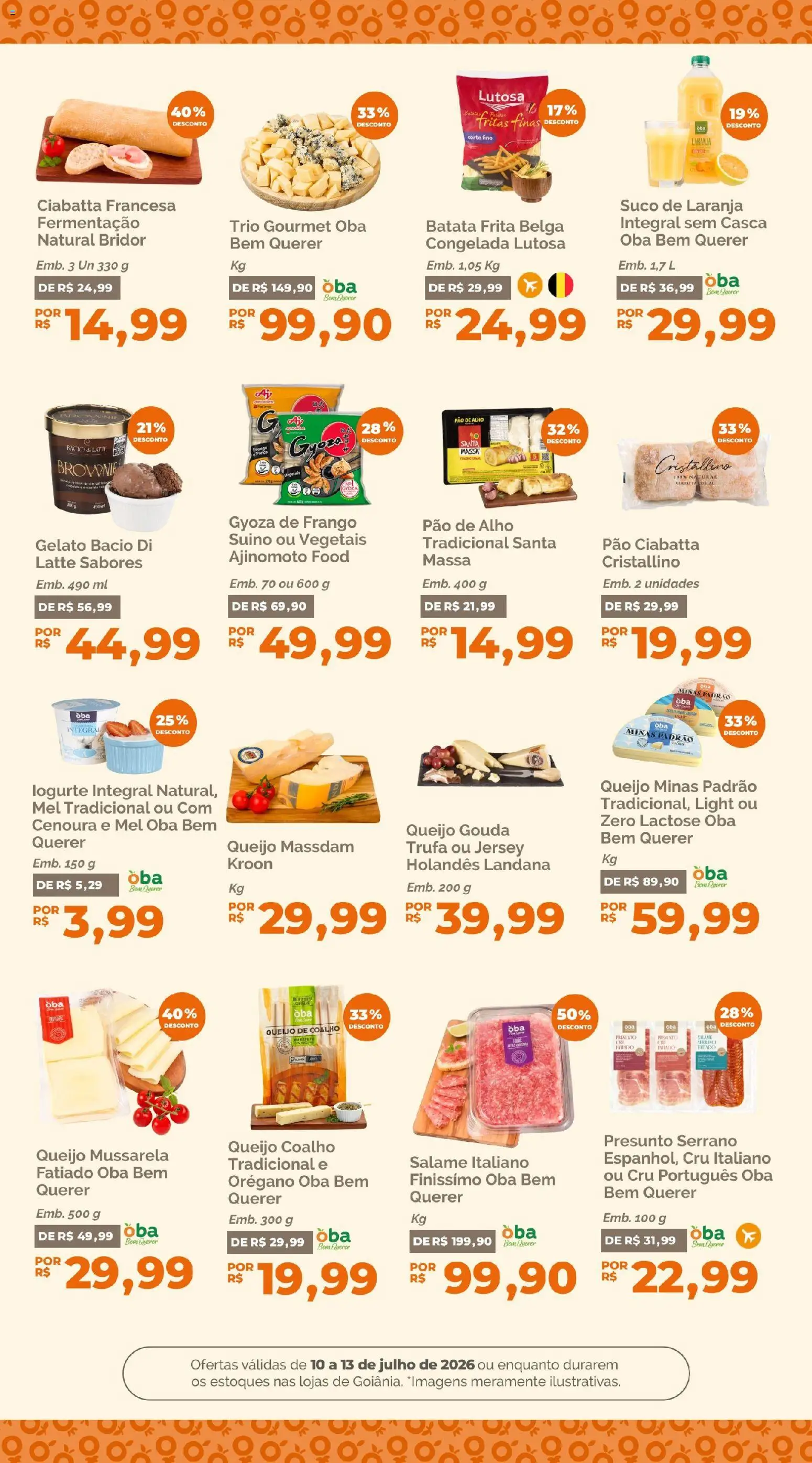 Oba Hortifruti Folheto - válido de 10/07/2026 | Página: 9 | Produtos: Alho, Chocolate, Salame, Queijo coalho