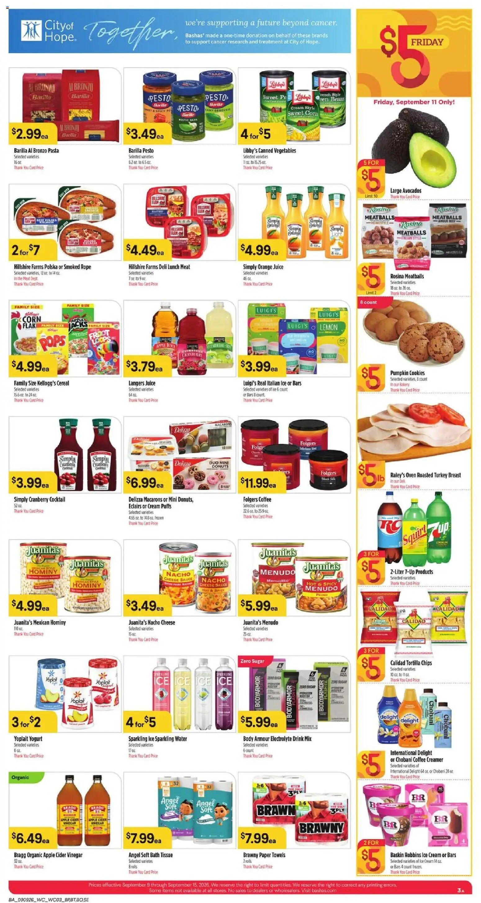 Basha's Weekly Ad - valid from 09/09/2026 | Page: 3 | Products: Apple Cider Vinegar, Cheese, Beans, Pesto