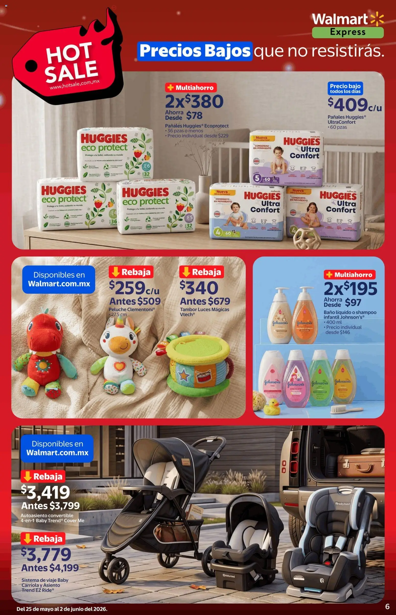 Nuevas ofertas de Walmart Express válidas en toda la República Mexicana desde el 25.05.2026. ¡Encuentra las mejores ofertas en Walmart Express Hot Sale! | Página: 6 | Productos: Carriola, Pañales, Baño