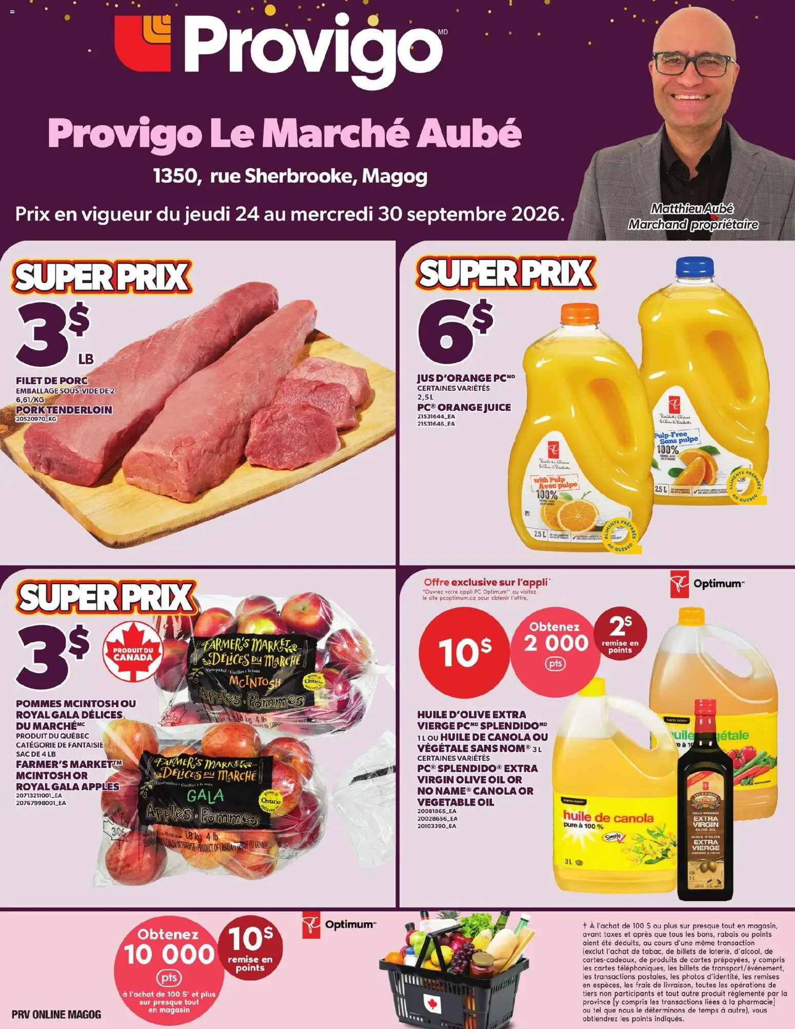 Provigo flyer valid from Sep 24, 2026 | Page: 1 | Products: PC, Vegetable oil, Juice, Apples
