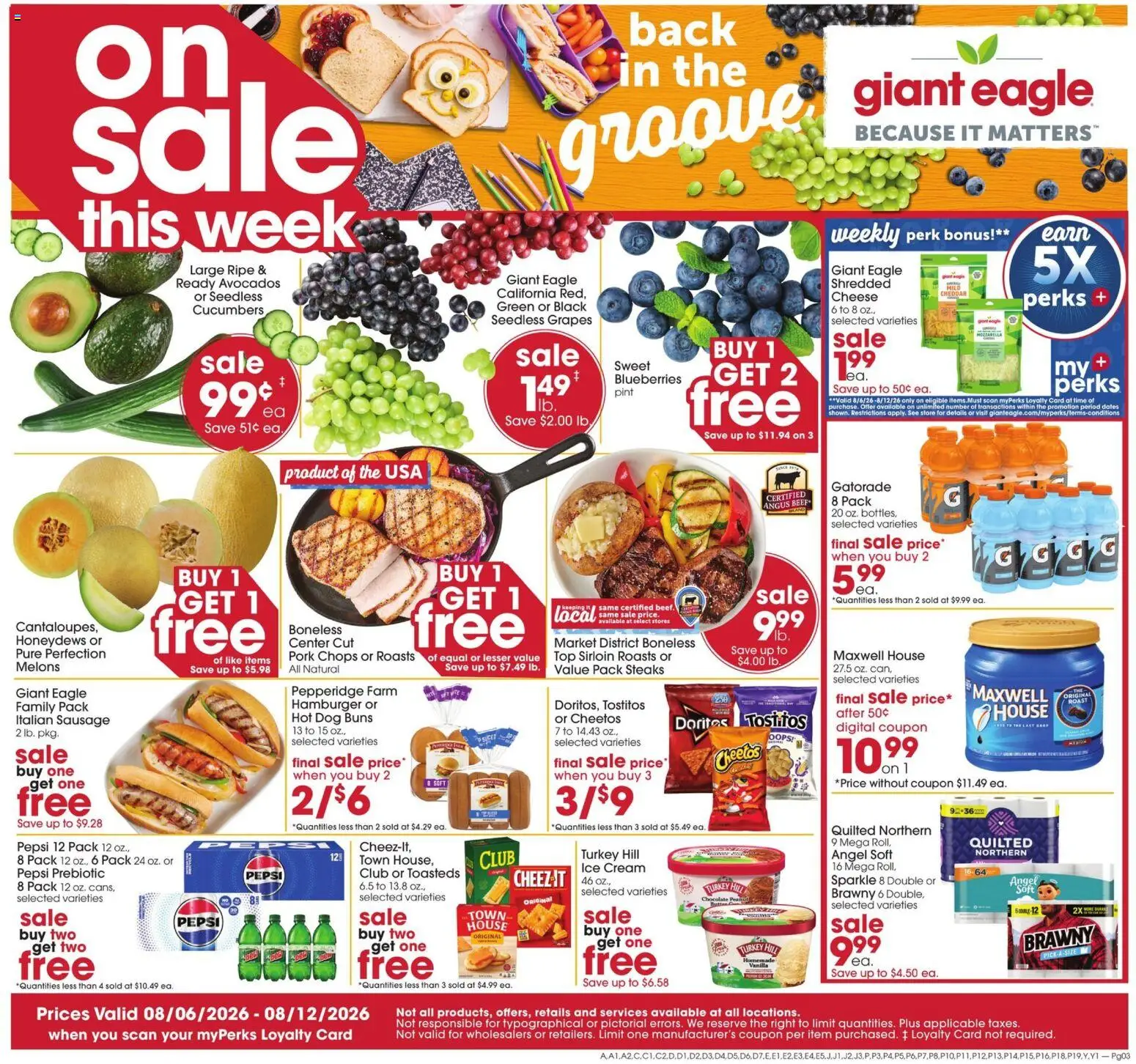 Giant Eagle Weekly Ad - valid from 08/06/2026 | Page: 3 | Products: Chocolate, Cucumbers, Sausage, Grapes