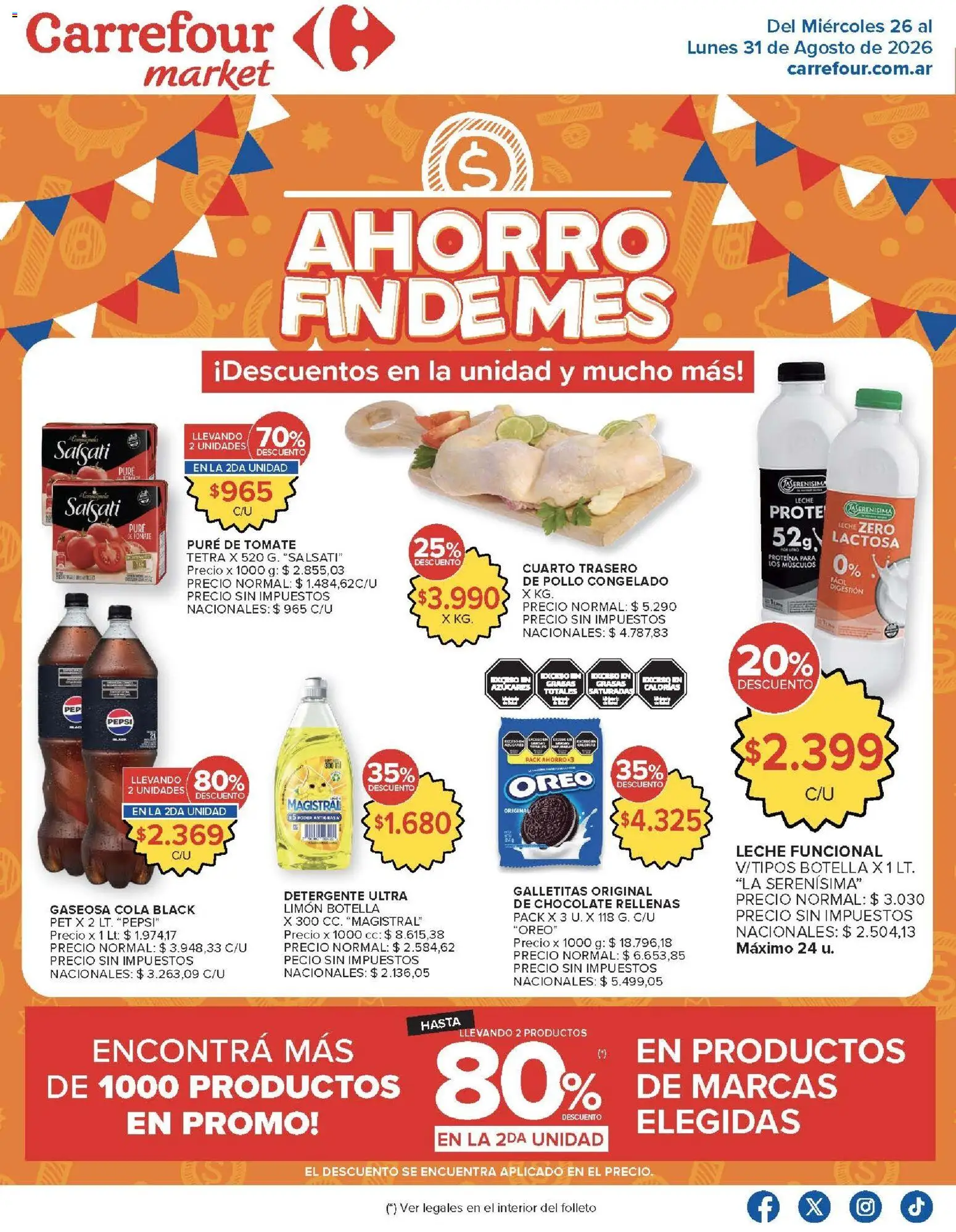 Carrefour Market catálogo │ válido desde el 26/08/2026 | Página: 1 | Productos: Pollo, Proteína, Leche, Chocolate