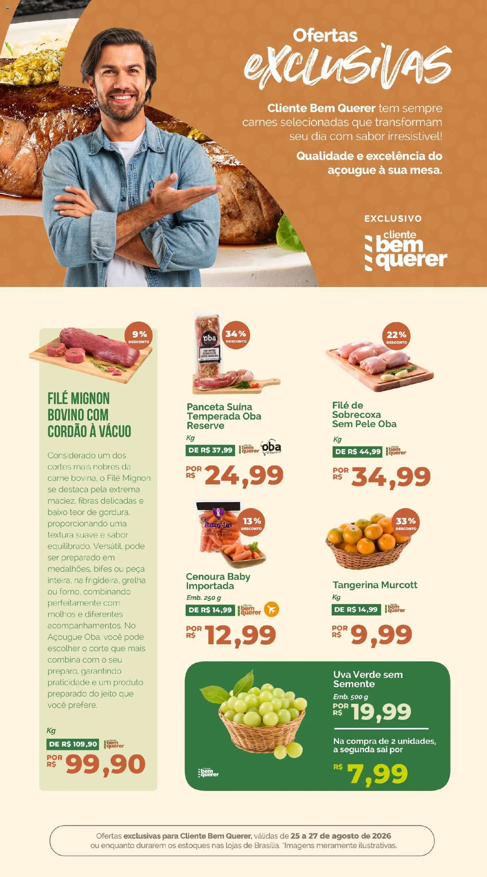 Oba Hortifruti Folheto - válido de 25/08/2026 | Página: 5 | Produtos: Uva, Filé mignon, Carne, Baixo
