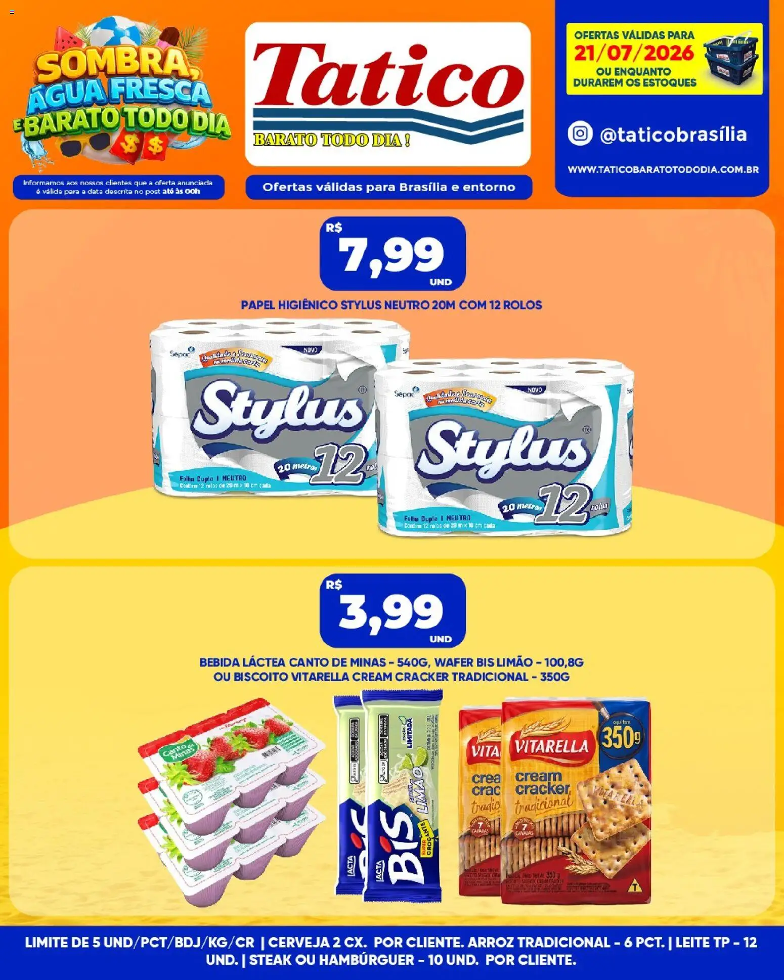 Tatico Folheto - válido de 21/07/2026 | Página: 6 | Produtos: Cerveja, Hambúrguer, Cream cracker, Papel higiênico