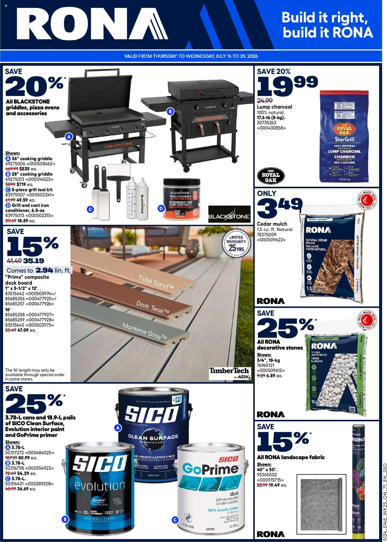 Rona flyer valid from Jul 16, 2026 | Page: 2 | Products: Grill, Iron, Conditioner, Pizza