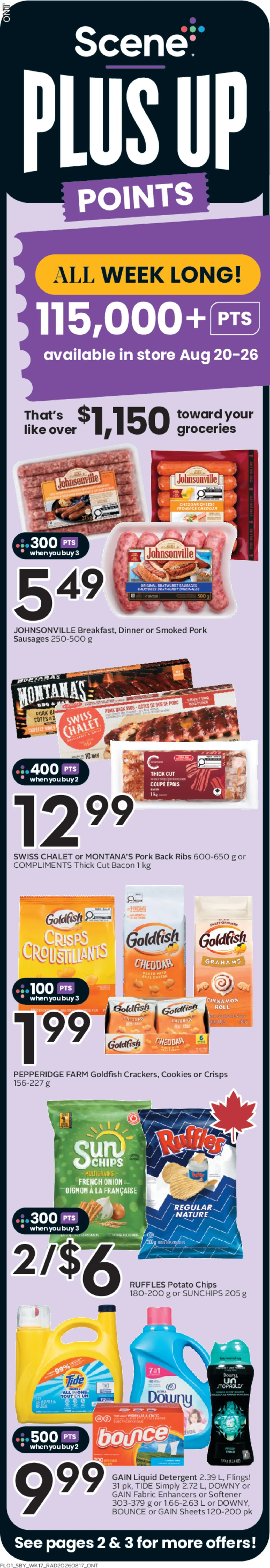 Sobeys flyer valid from Aug 20, 2026 | Page: 2 | Products: Sausages, Detergent, Onion, Pork