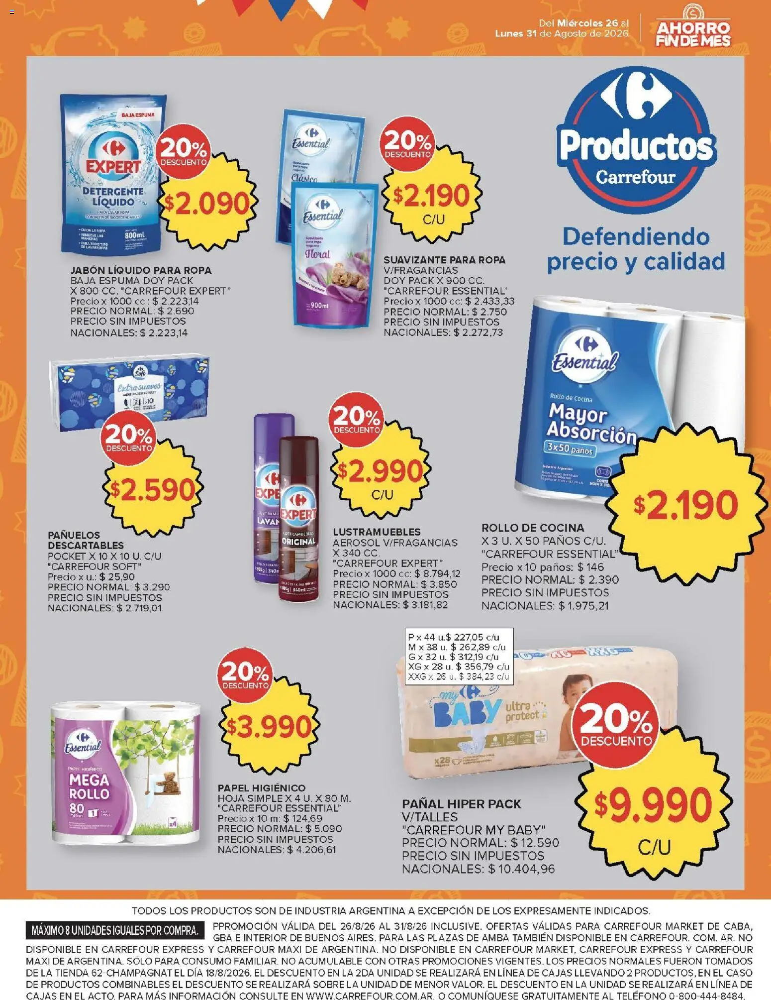 Carrefour ofertas │ válido desde el 26/08/2026 | Página: 52 | Productos: Lustramuebles, Espuma, Lavarropas, Suavizante