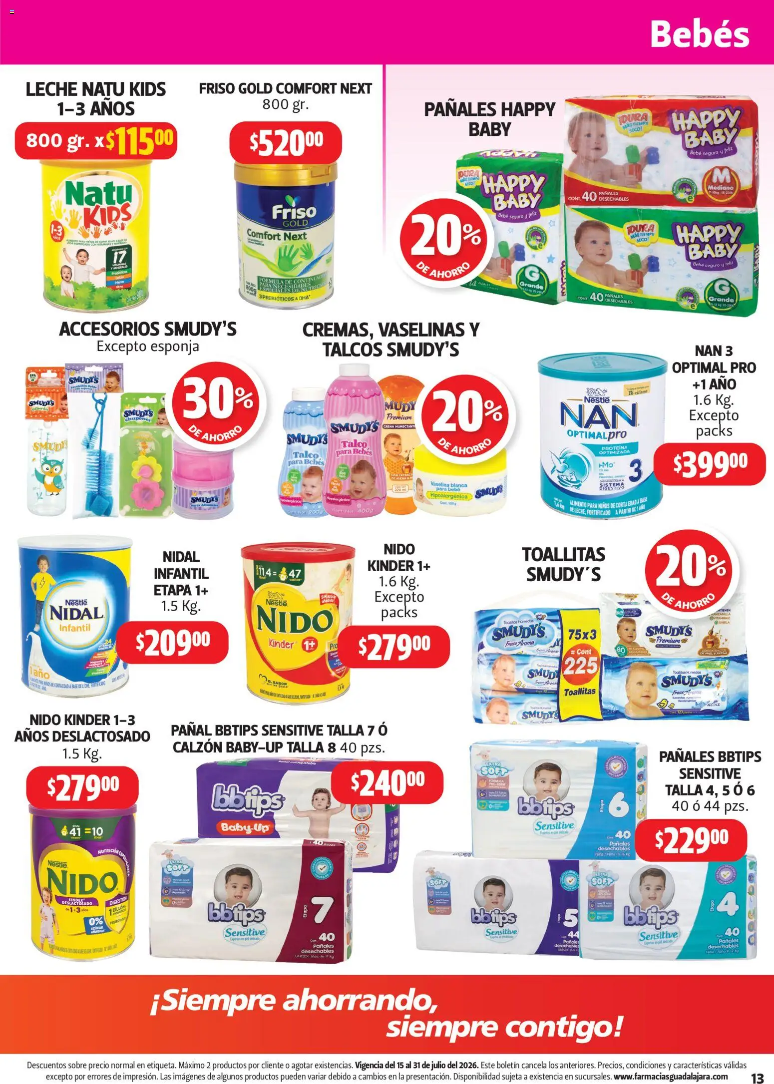 Nuevas ofertas de Farmacia Guadalajara válidas en toda la República Mexicana desde el 15/07/2026. ¡Encuentra las mejores ofertas en Farmacia Guadalajara catálogo! | Página: 13 | Productos: Crema, Esponja, Leche, Pañales