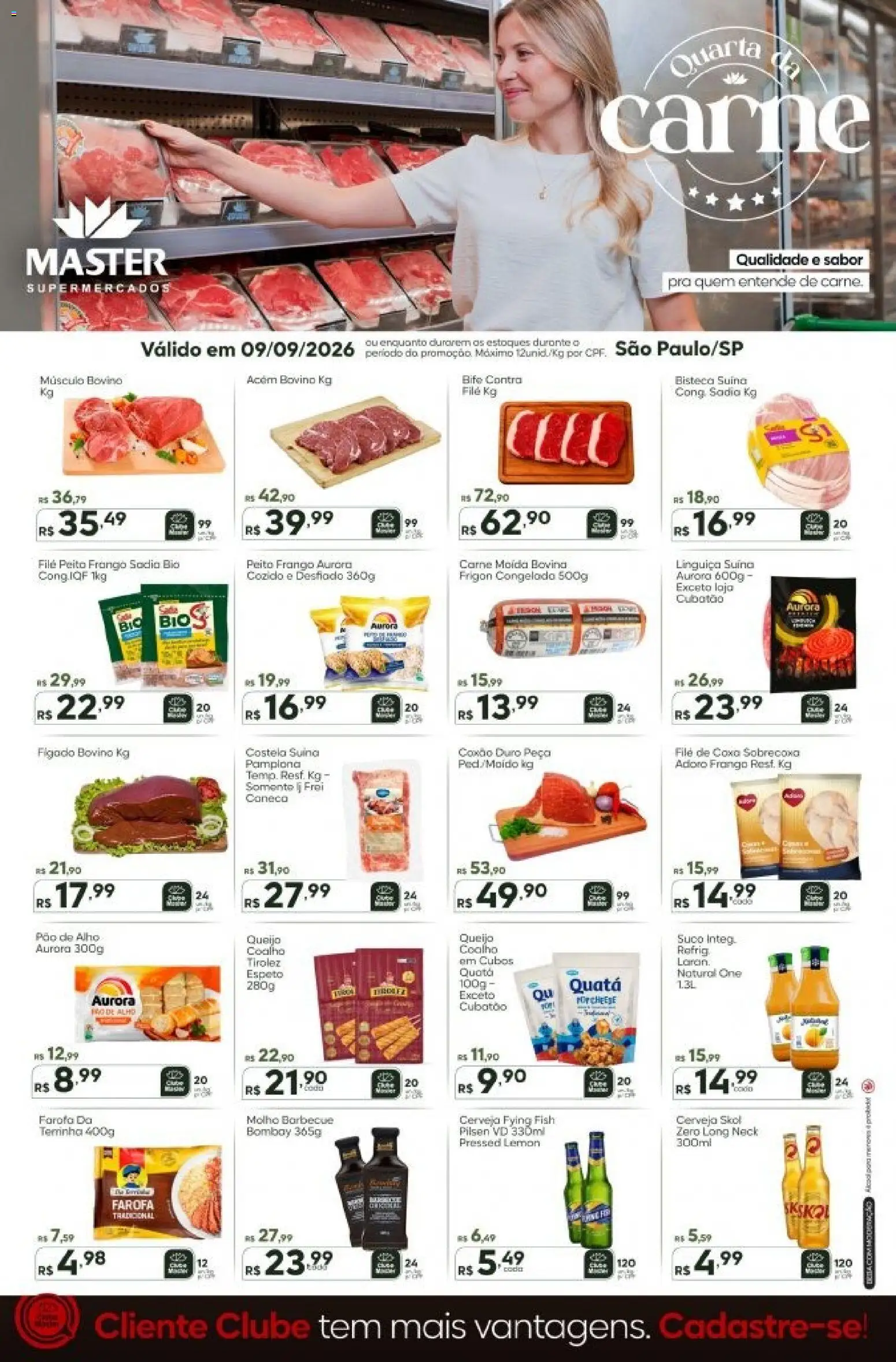 Master Folheto - válido de 09/09/2026 | Página: 1 | Produtos: Contra filé, Pão, Caneca, Fígado