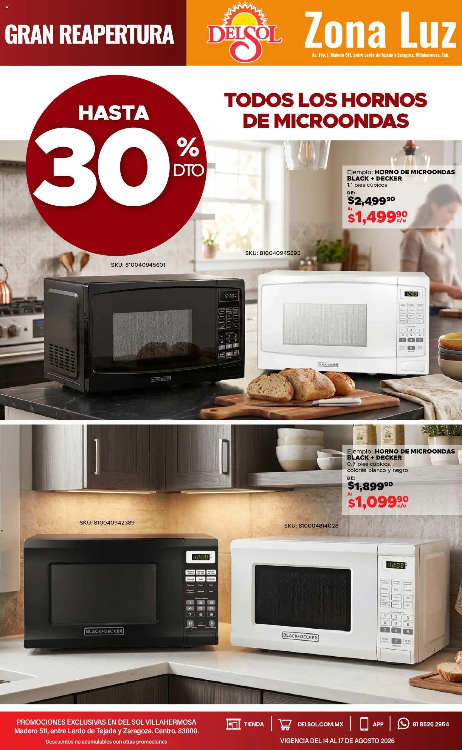 Nuevas ofertas de Del Sol y Woolworth válidas en toda la República Mexicana desde el 14/08/2026. ¡Encuentra las mejores ofertas en Del Sol y Woolworth katalog 4 Días de Grandes Promociones! | Página: 15 | Productos: Horno de microondas, Horno, Microondas