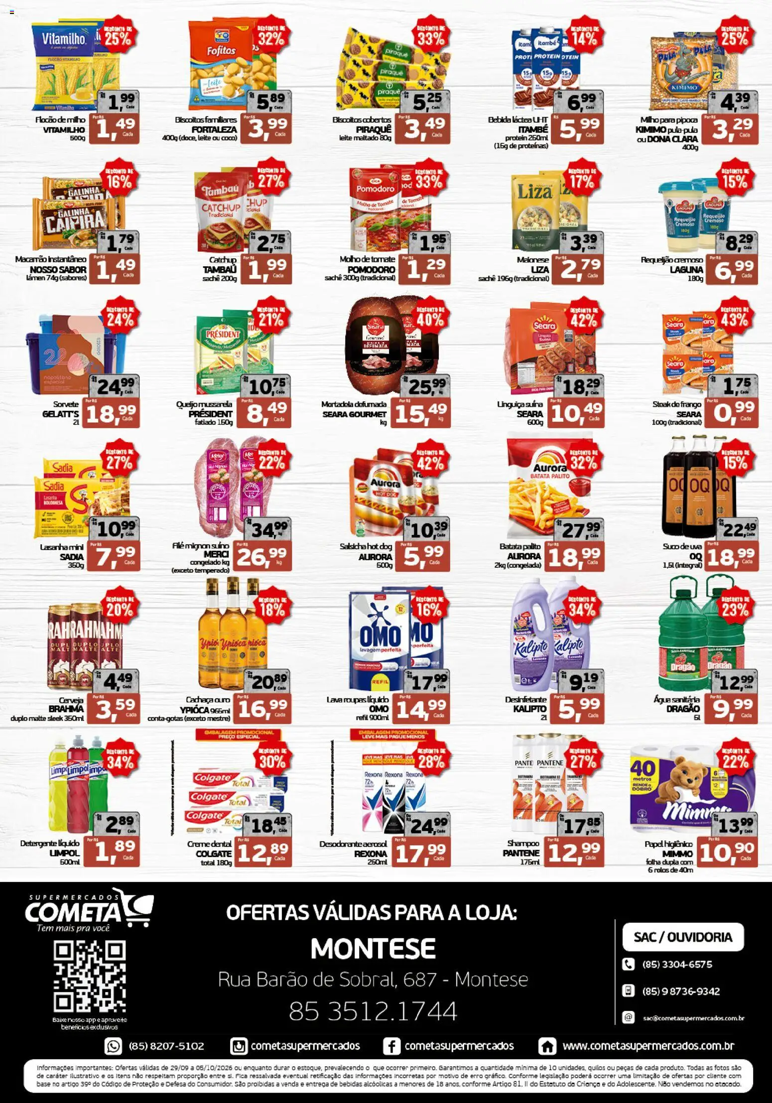 Cometa Supermercados Folheto - válido de 29/09/2026 | Página: 2 | Produtos: Filé mignon suíno, Molho de tomate, Mortadela, Bebida