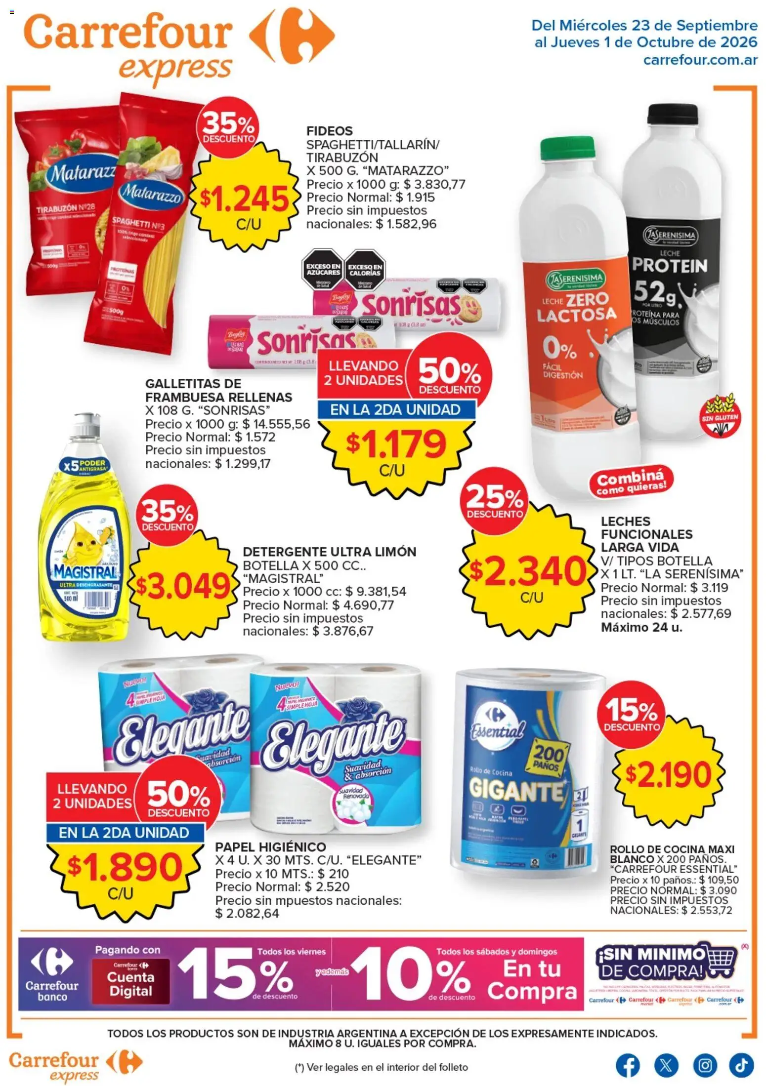 Carrefour Express catálogo │ válido desde el 23/09/2026 | Página: 1 | Productos: Botella, Detergente, Limón, Leche