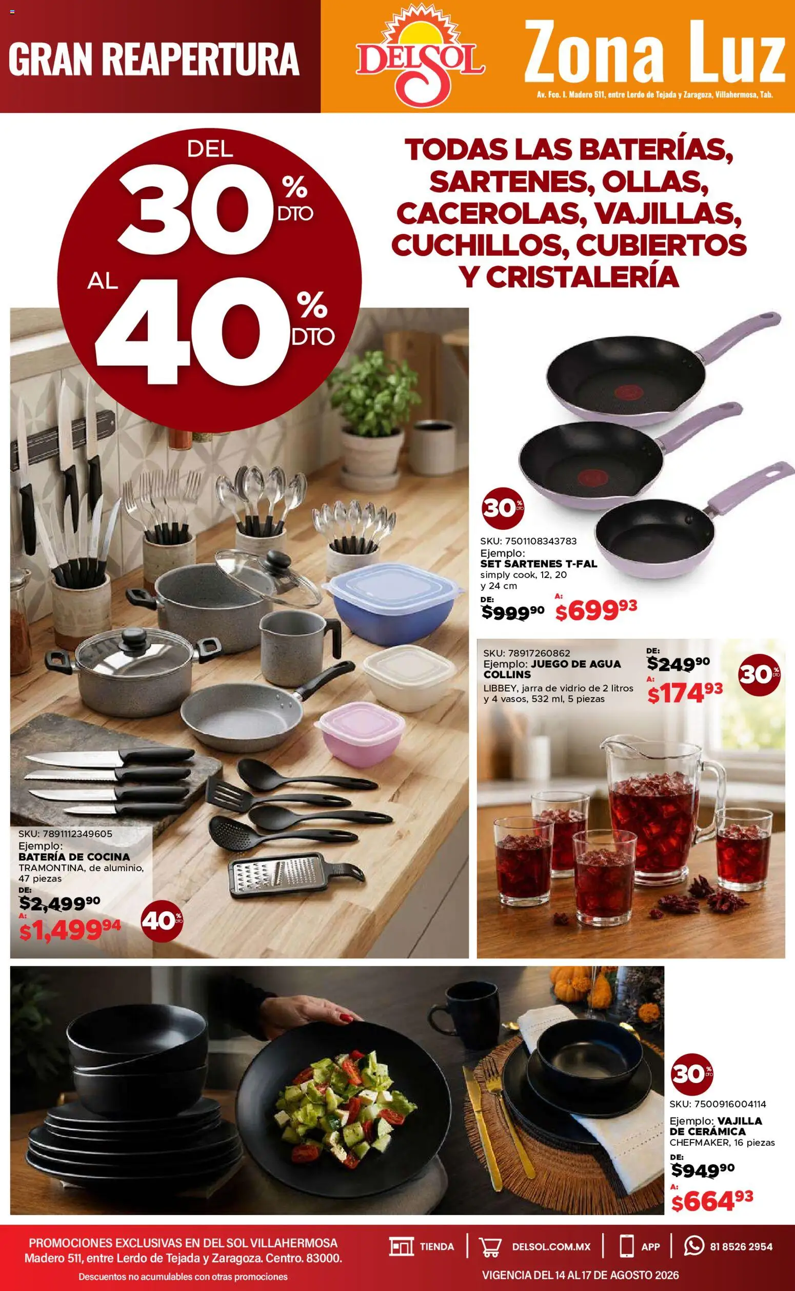 Nuevas ofertas de Del Sol y Woolworth válidas en toda la República Mexicana desde el 14/08/2026. ¡Encuentra las mejores ofertas en Del Sol y Woolworth katalog 4 Días de Grandes Promociones! | Página: 17 | Productos: Agua, Vajilla, Batería, Jarra