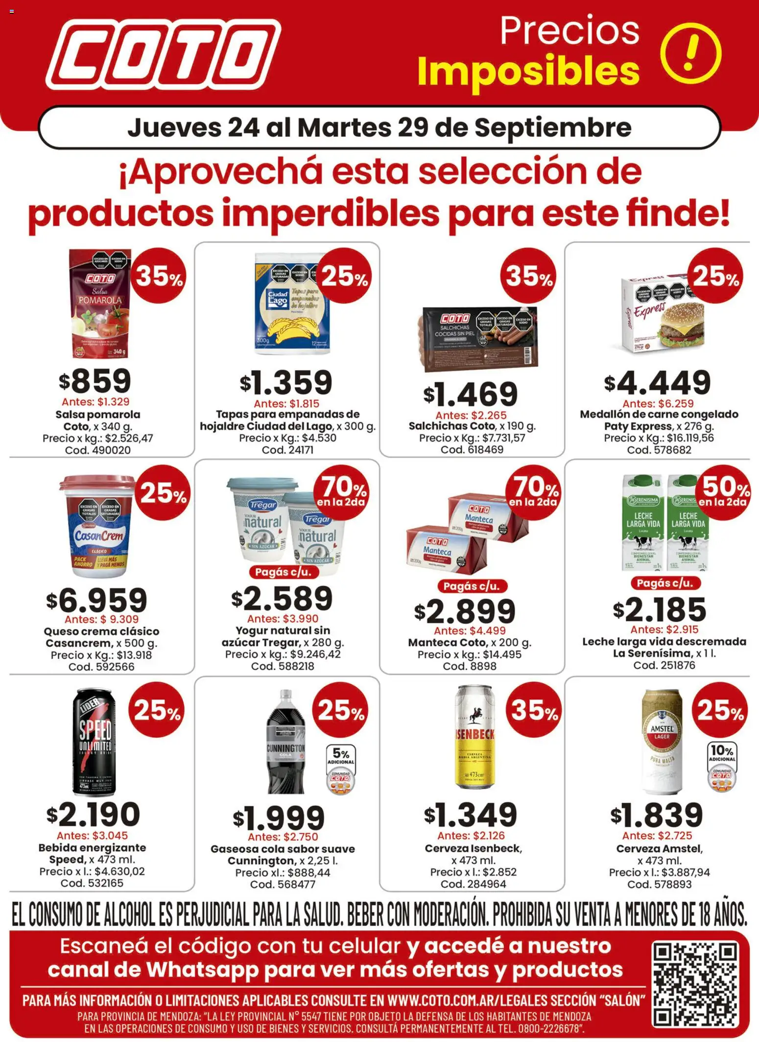 Coto - Productos Motivo 2 │ válido desde el 24/09/2026 | Página: 1 | Productos: Queso crema, Leche, Queso, Crema