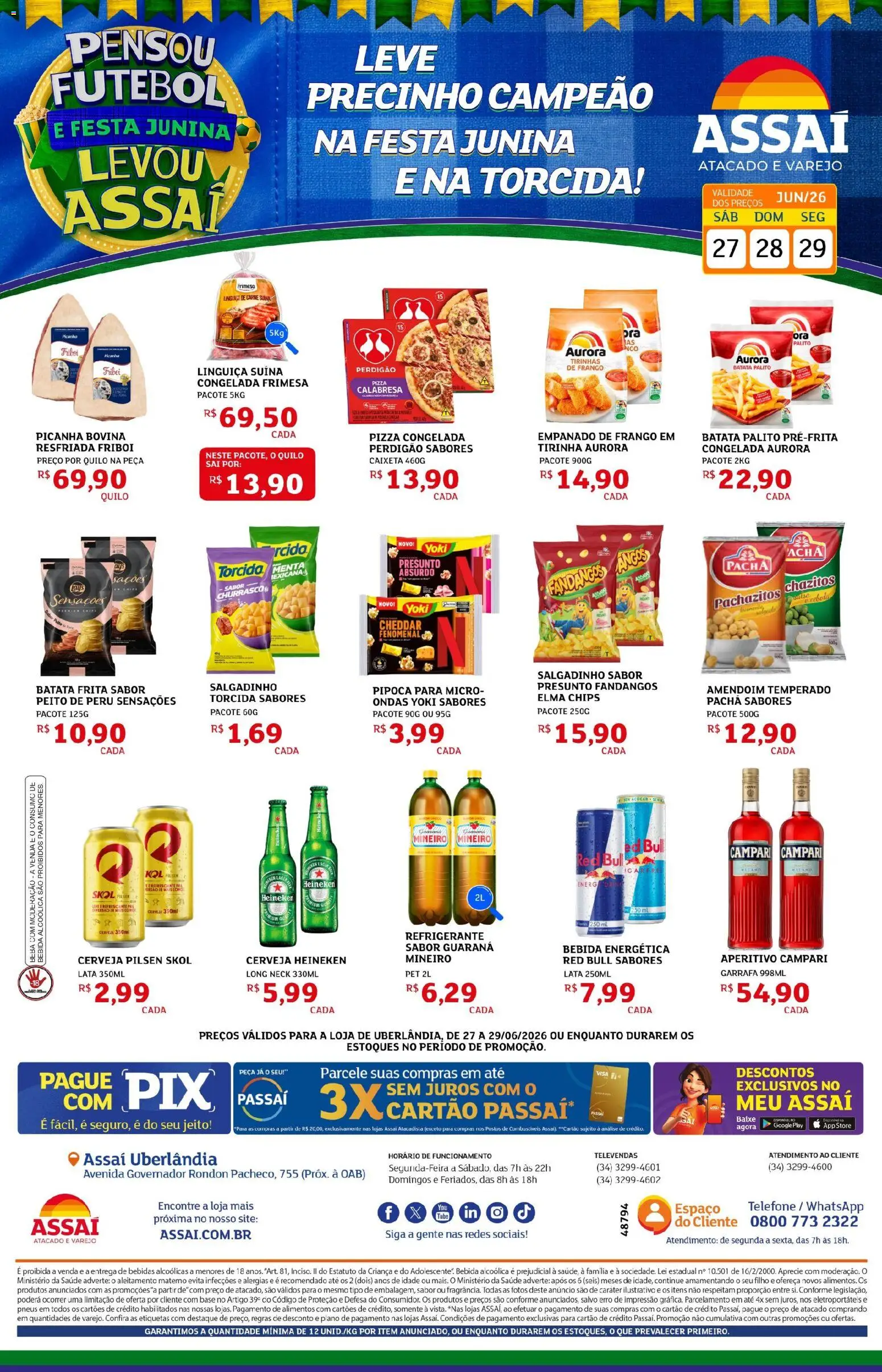 Assaí Atacadista Folheto - válido de 27/06/2026 | Página: 1 | Produtos: Elma Chips, Pizza, Bebida, Frango