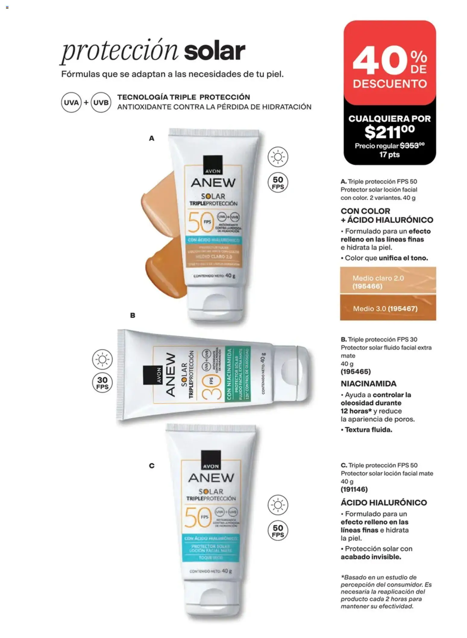 Nuevas ofertas de AVON válidas en toda la República Mexicana desde el 02/10/2026. ¡Encuentra las mejores ofertas en AVON campaña 15 2026! | Página: 93 | Productos: Loción, Uva, Mate, Protector solar